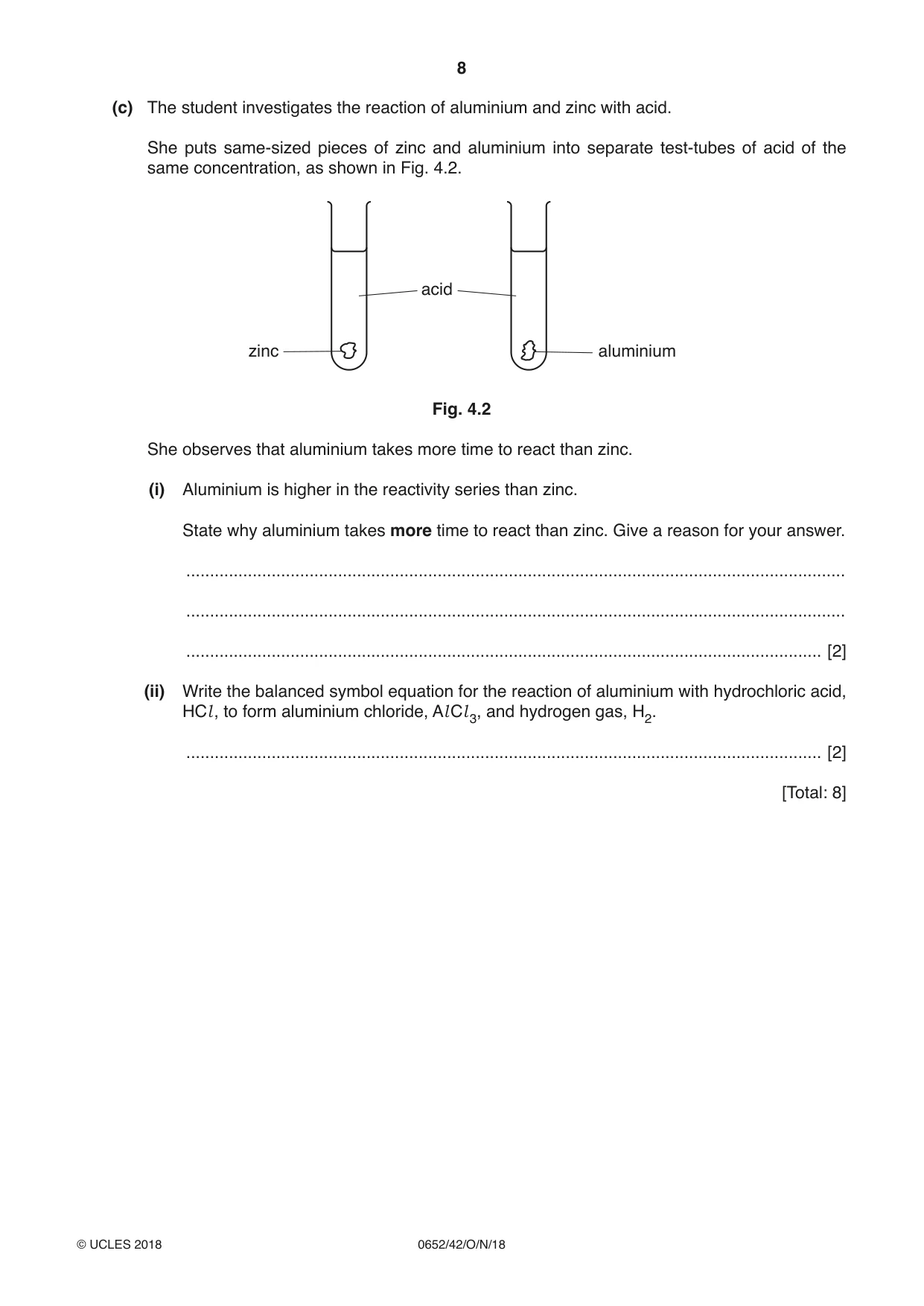 Cambridge IGCSE Physical Science 0652 2018 Oct/Nov Paper 4 · Variant 2 question paper, page 8 of 20