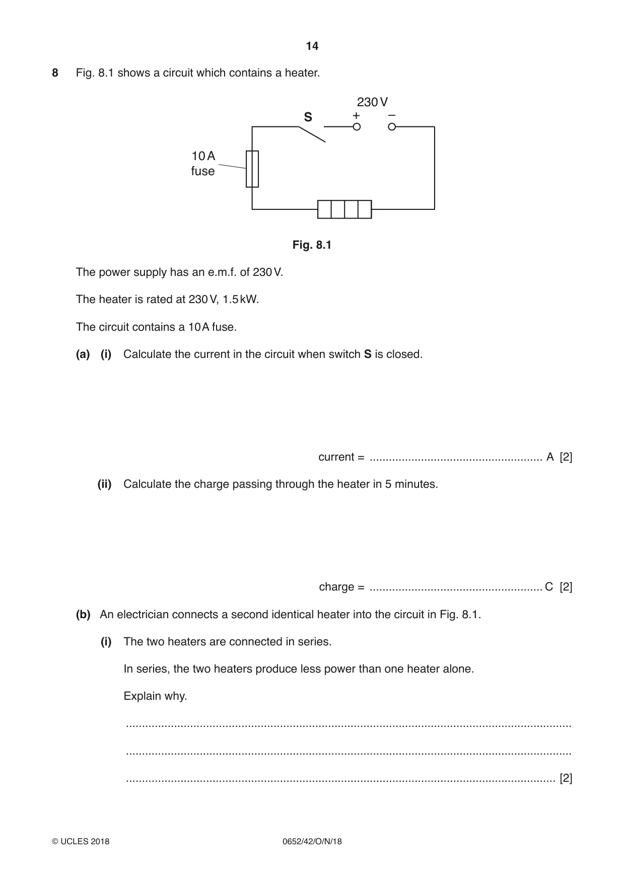 Cambridge IGCSE Physical Science 0652 2018 Oct/Nov Paper 4 · Variant 2 question paper, page 14 of 20