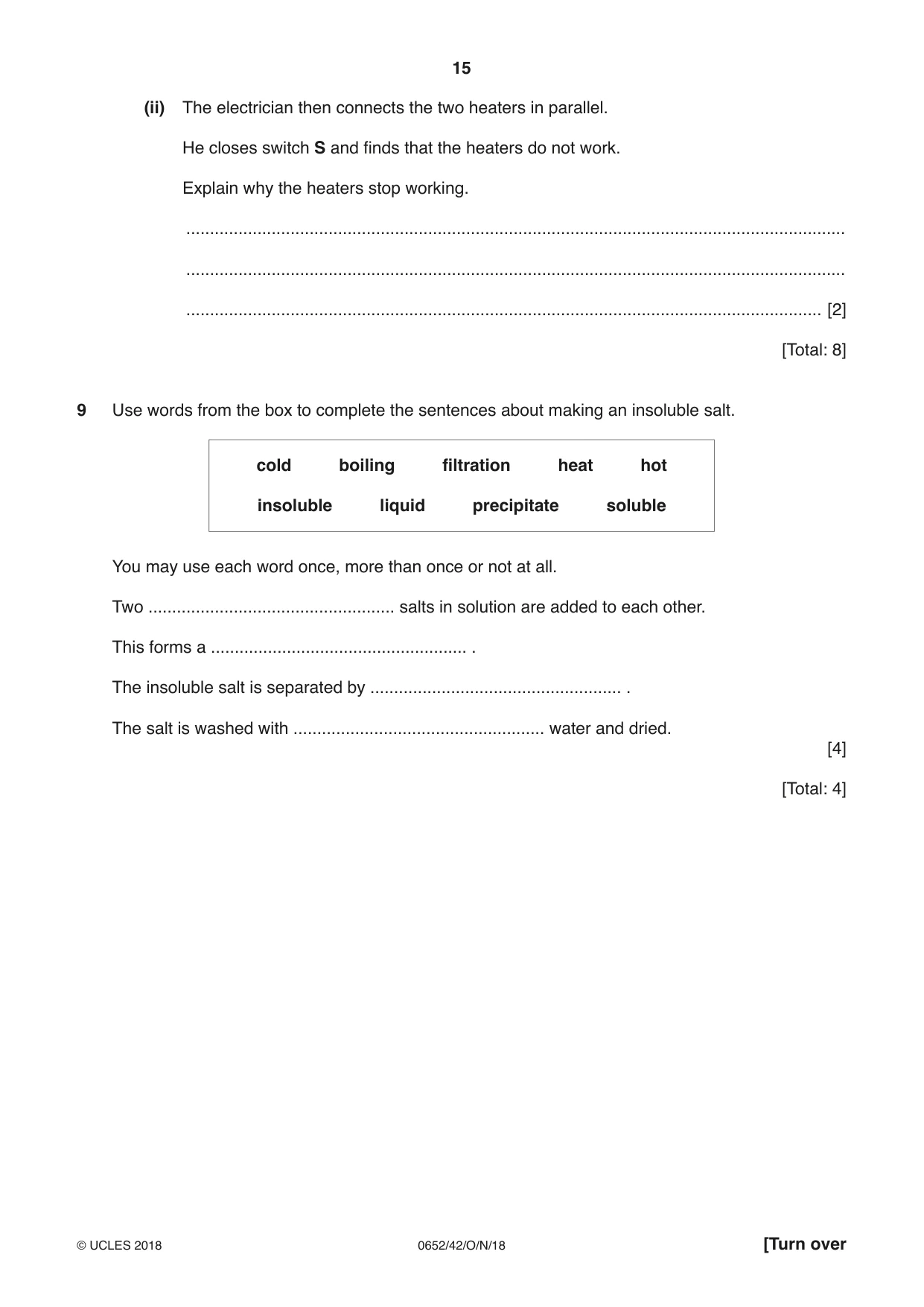 Cambridge IGCSE Physical Science 0652 2018 Oct/Nov Paper 4 · Variant 2 question paper, page 15 of 20