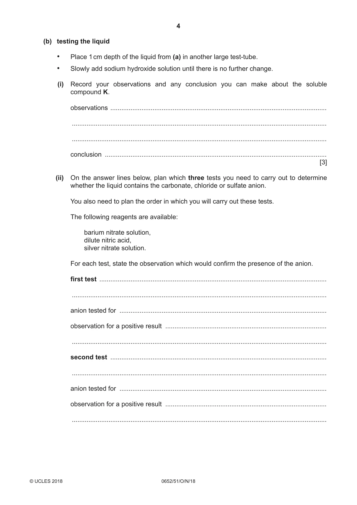 Cambridge IGCSE Physical Science 0652 2018 Oct/Nov Paper 5 · Variant 1 question paper, page 4 of 12