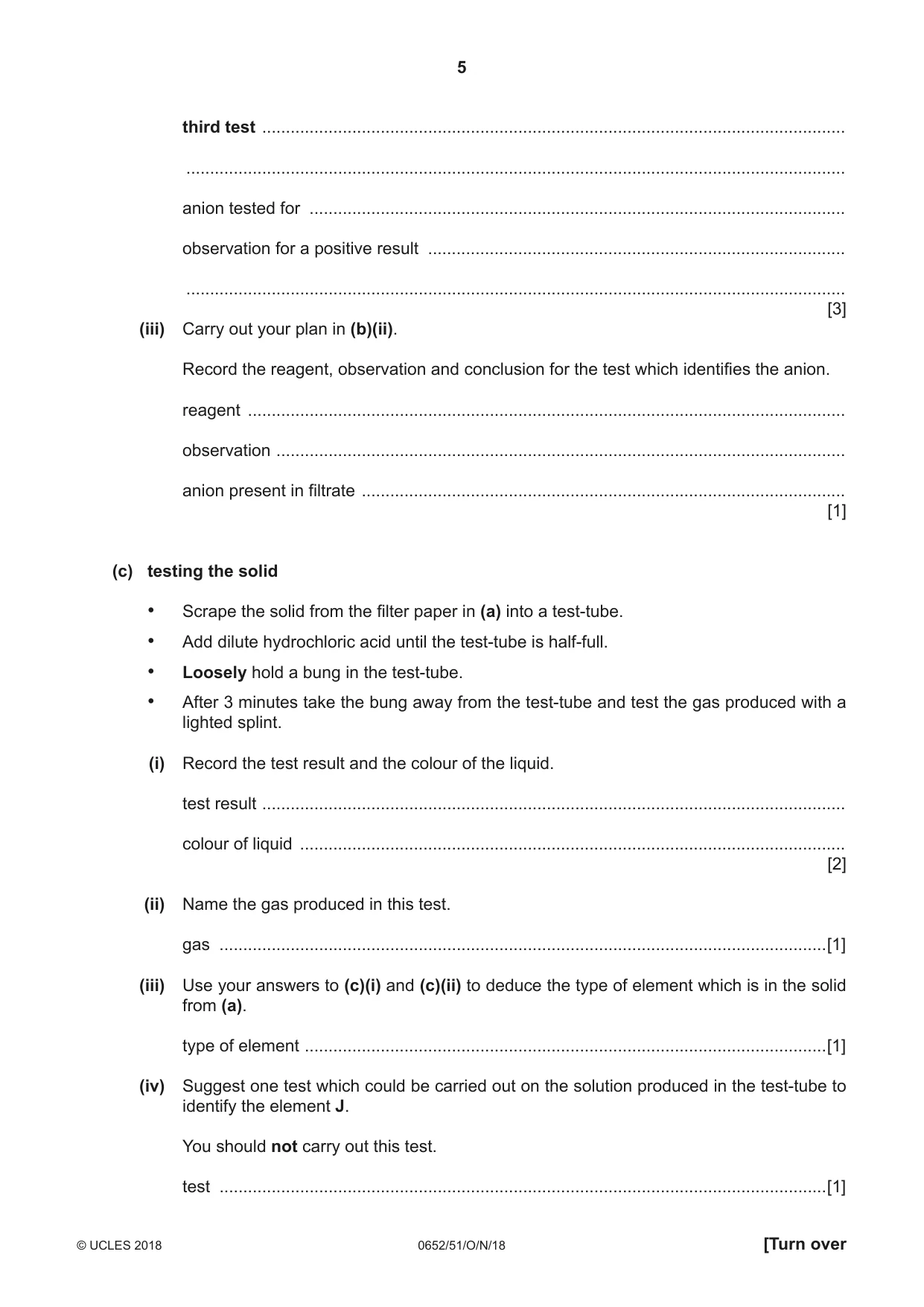 Cambridge IGCSE Physical Science 0652 2018 Oct/Nov Paper 5 · Variant 1 question paper, page 5 of 12