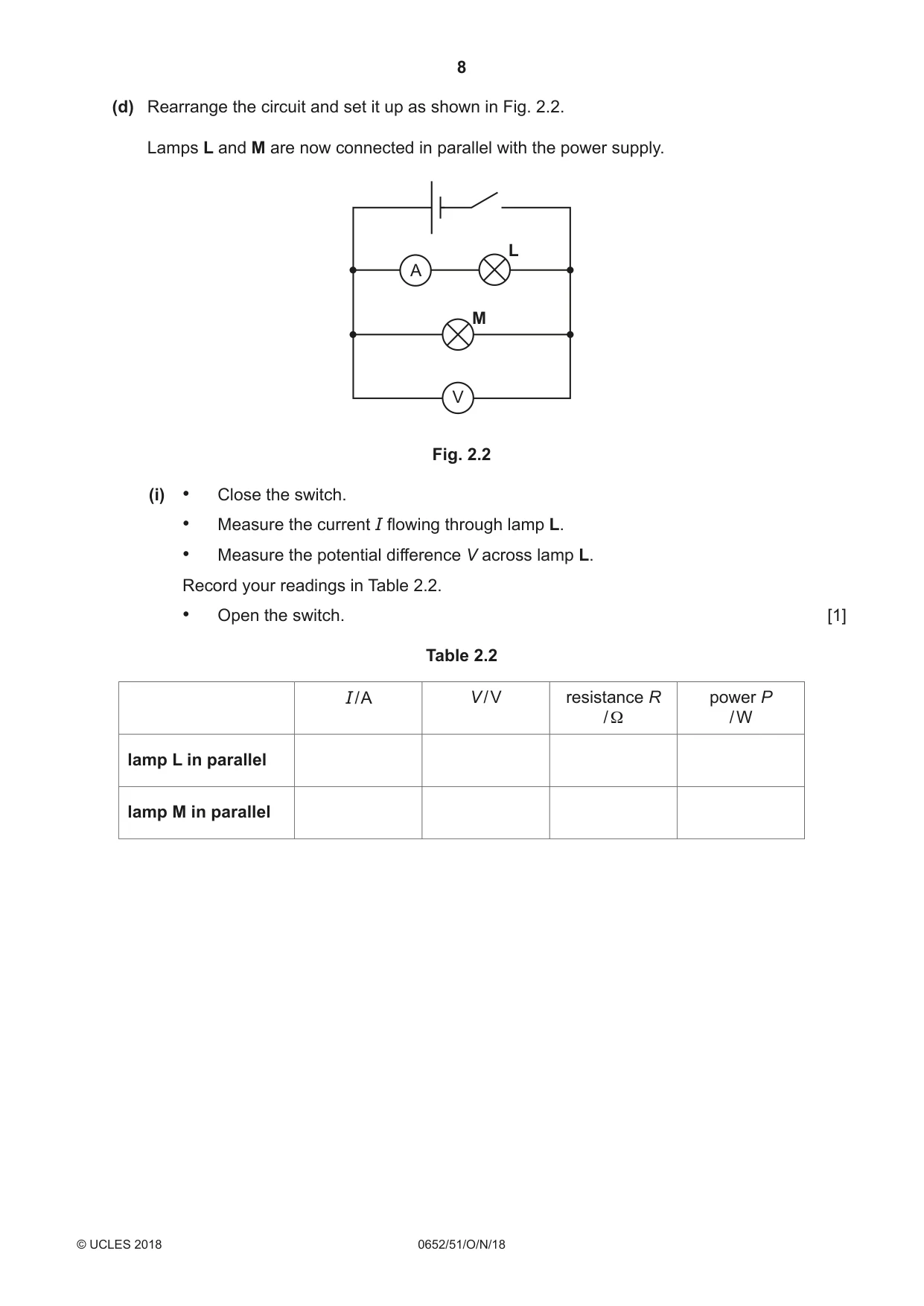 Cambridge IGCSE Physical Science 0652 2018 Oct/Nov Paper 5 · Variant 1 question paper, page 8 of 12