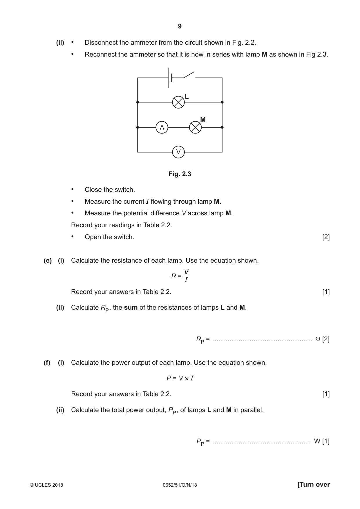 Cambridge IGCSE Physical Science 0652 2018 Oct/Nov Paper 5 · Variant 1 question paper, page 9 of 12