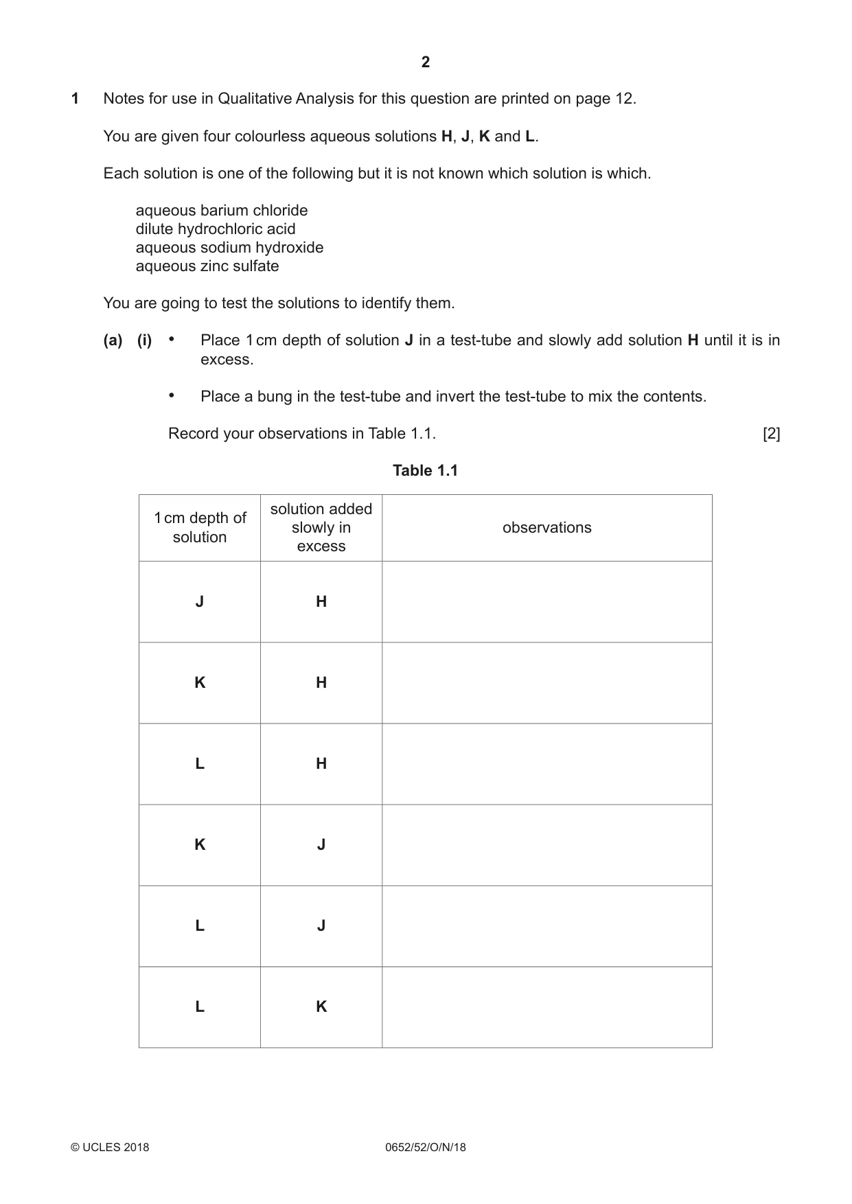Cambridge IGCSE Physical Science 0652 2018 Oct/Nov Paper 5 · Variant 2 question paper, page 2 of 12