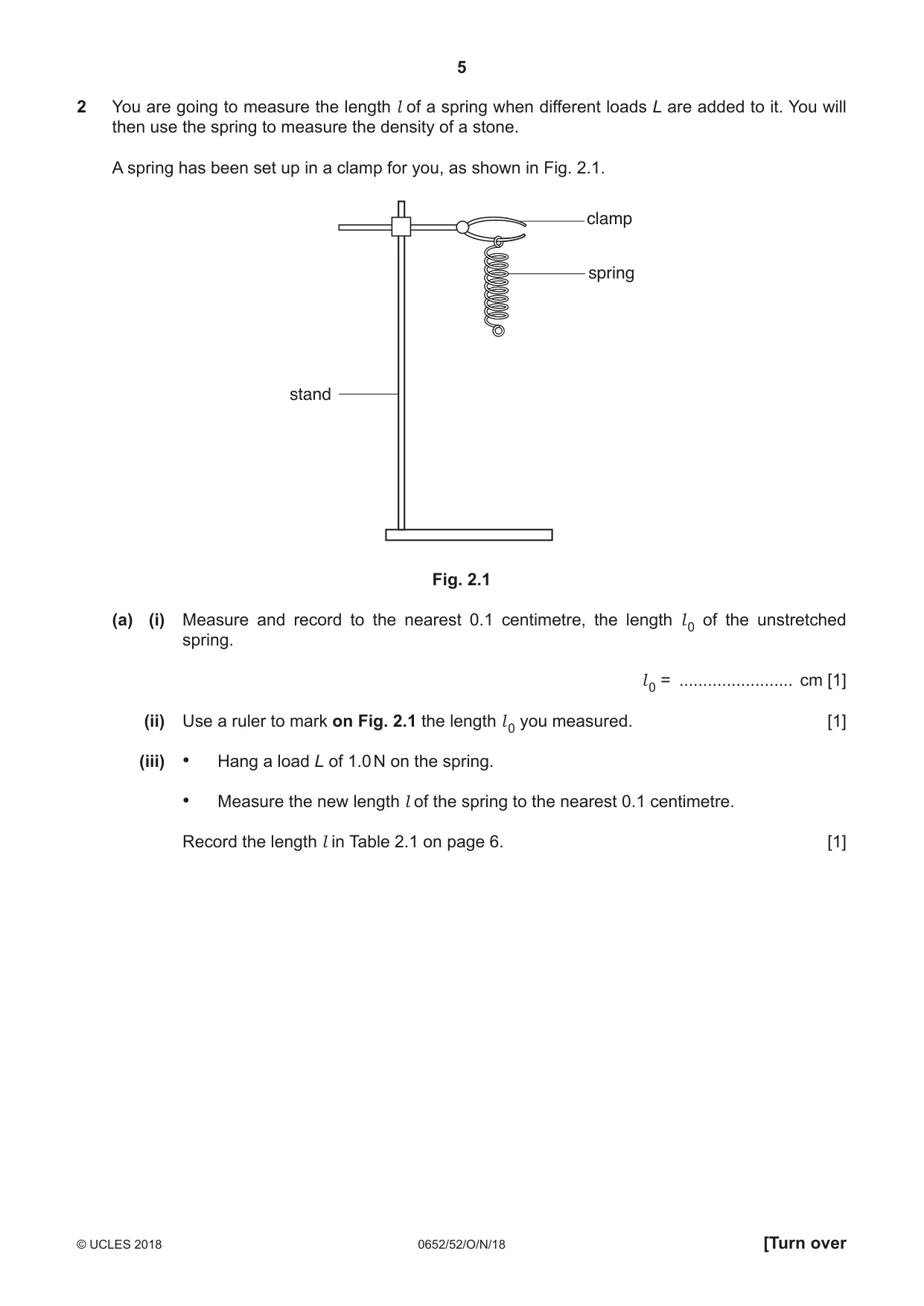 Cambridge IGCSE Physical Science 0652 2018 Oct/Nov Paper 5 · Variant 2 question paper, page 5 of 12