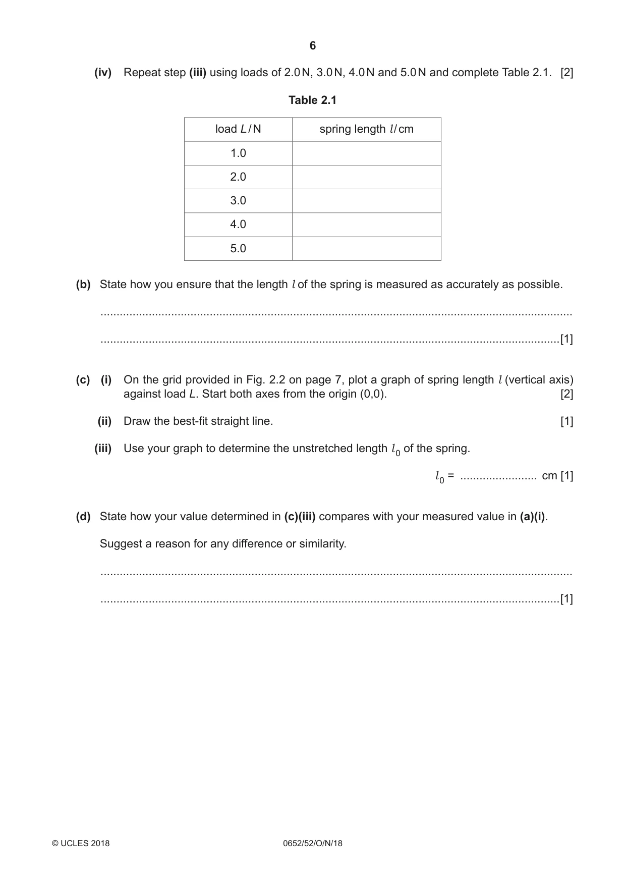 Cambridge IGCSE Physical Science 0652 2018 Oct/Nov Paper 5 · Variant 2 question paper, page 6 of 12