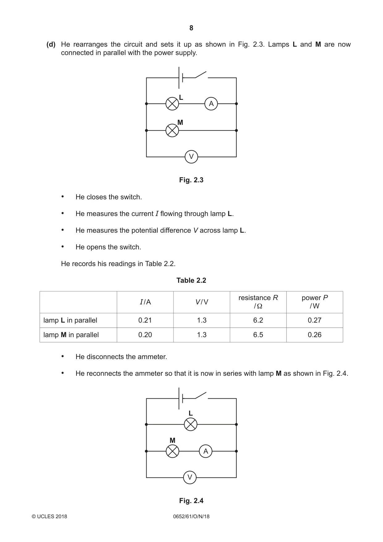 Cambridge IGCSE Physical Science 0652 2018 Oct/Nov Paper 6 · Variant 1 question paper, page 8 of 28
