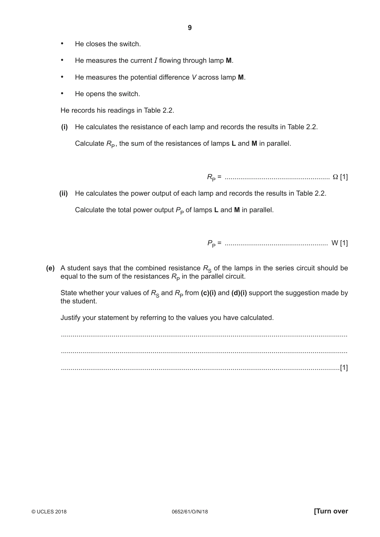 Cambridge IGCSE Physical Science 0652 2018 Oct/Nov Paper 6 · Variant 1 question paper, page 9 of 28