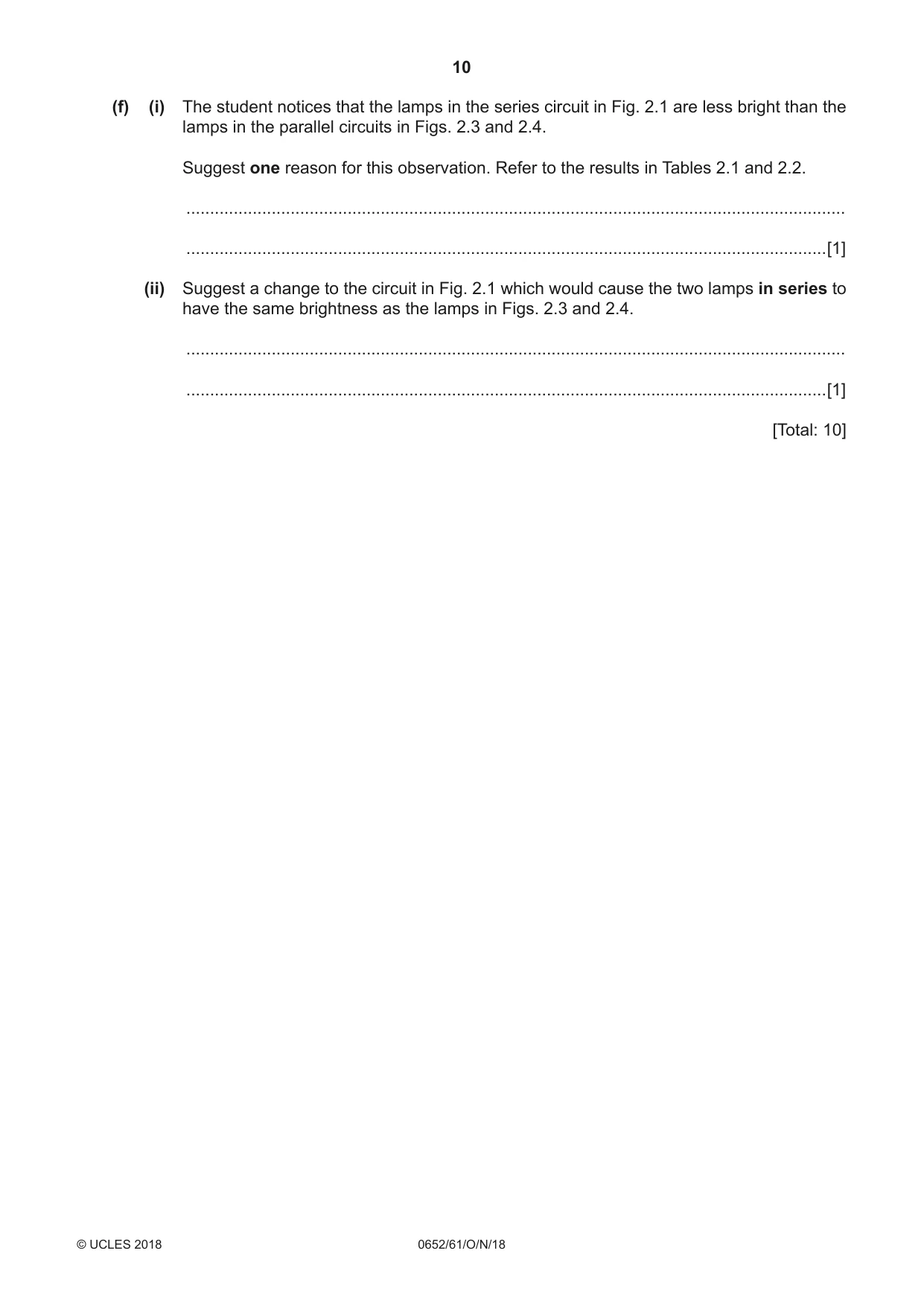 Cambridge IGCSE Physical Science 0652 2018 Oct/Nov Paper 6 · Variant 1 question paper, page 10 of 28