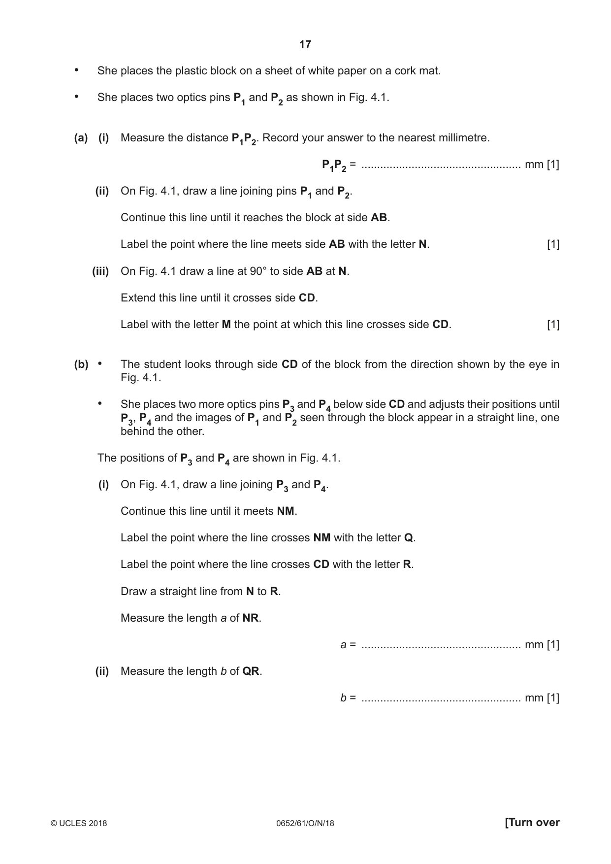 Cambridge IGCSE Physical Science 0652 2018 Oct/Nov Paper 6 · Variant 1 question paper, page 17 of 28