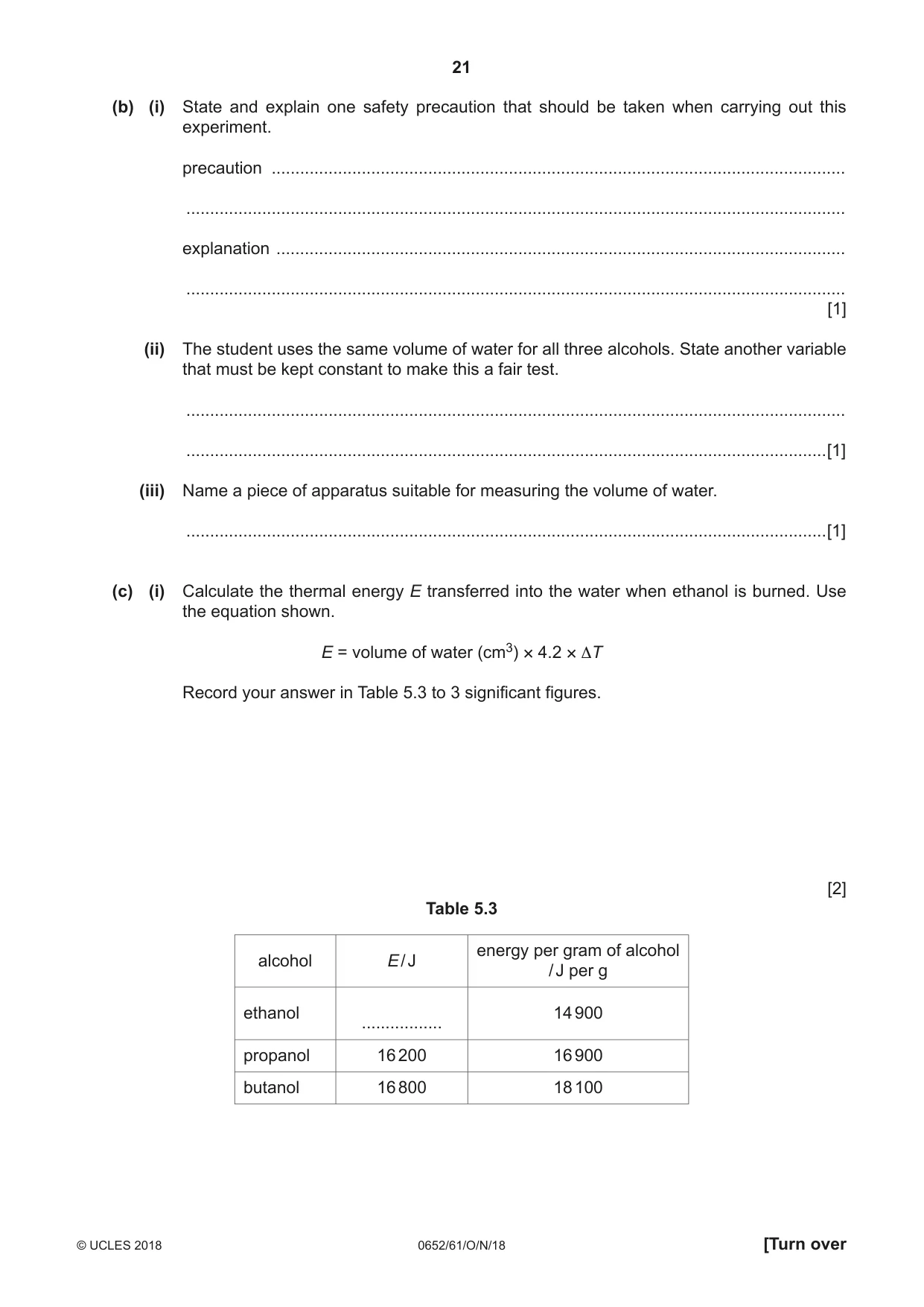 Cambridge IGCSE Physical Science 0652 2018 Oct/Nov Paper 6 · Variant 1 question paper, page 21 of 28