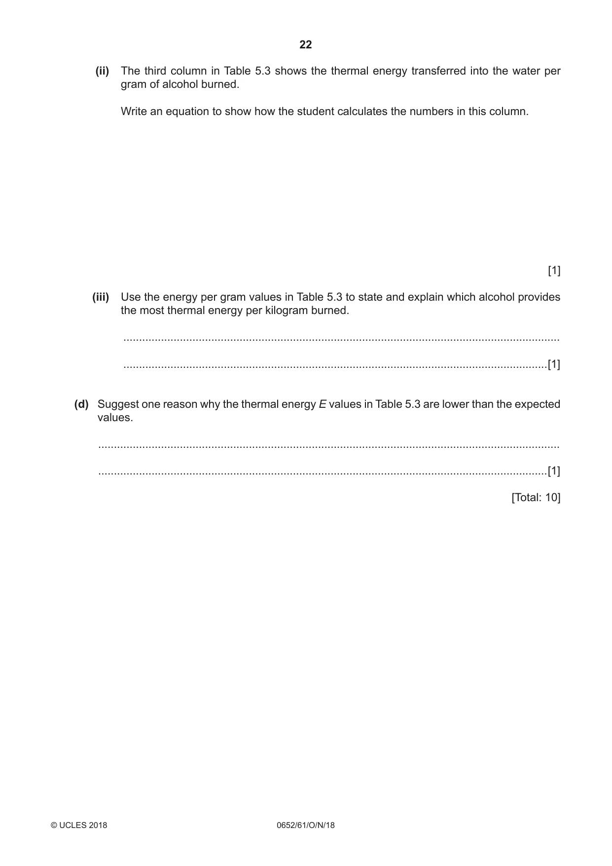 Cambridge IGCSE Physical Science 0652 2018 Oct/Nov Paper 6 · Variant 1 question paper, page 22 of 28