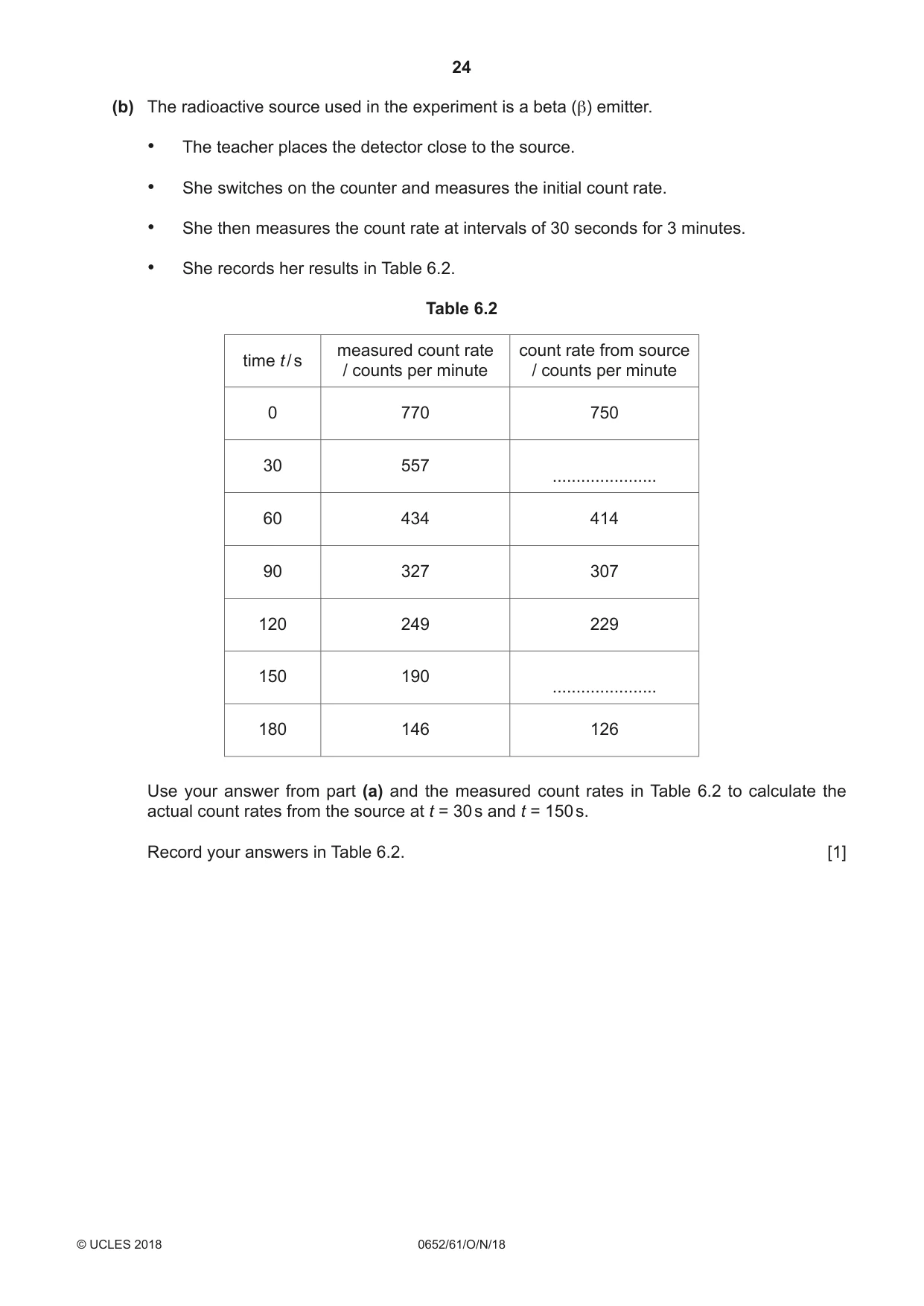 Cambridge IGCSE Physical Science 0652 2018 Oct/Nov Paper 6 · Variant 1 question paper, page 24 of 28