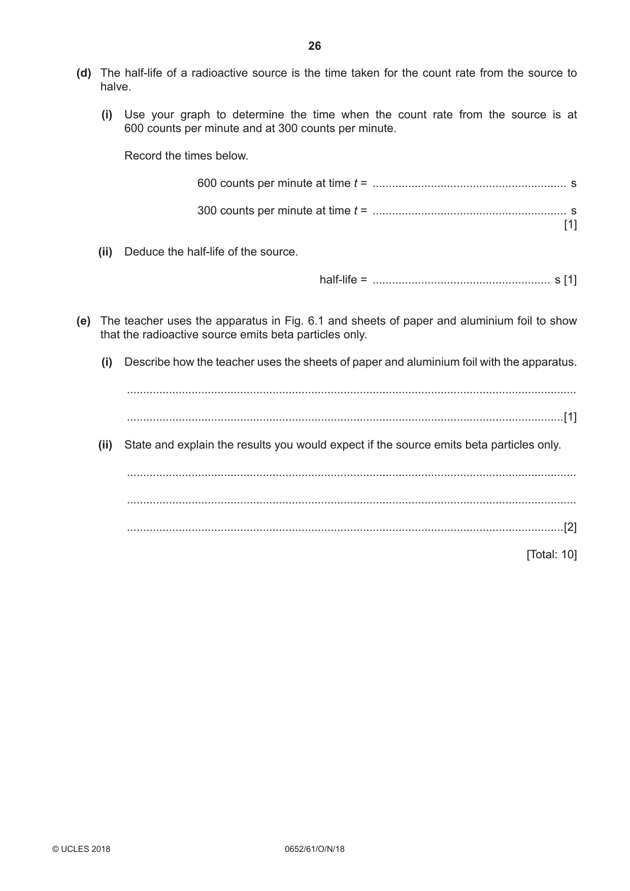 Cambridge IGCSE Physical Science 0652 2018 Oct/Nov Paper 6 · Variant 1 question paper, page 26 of 28