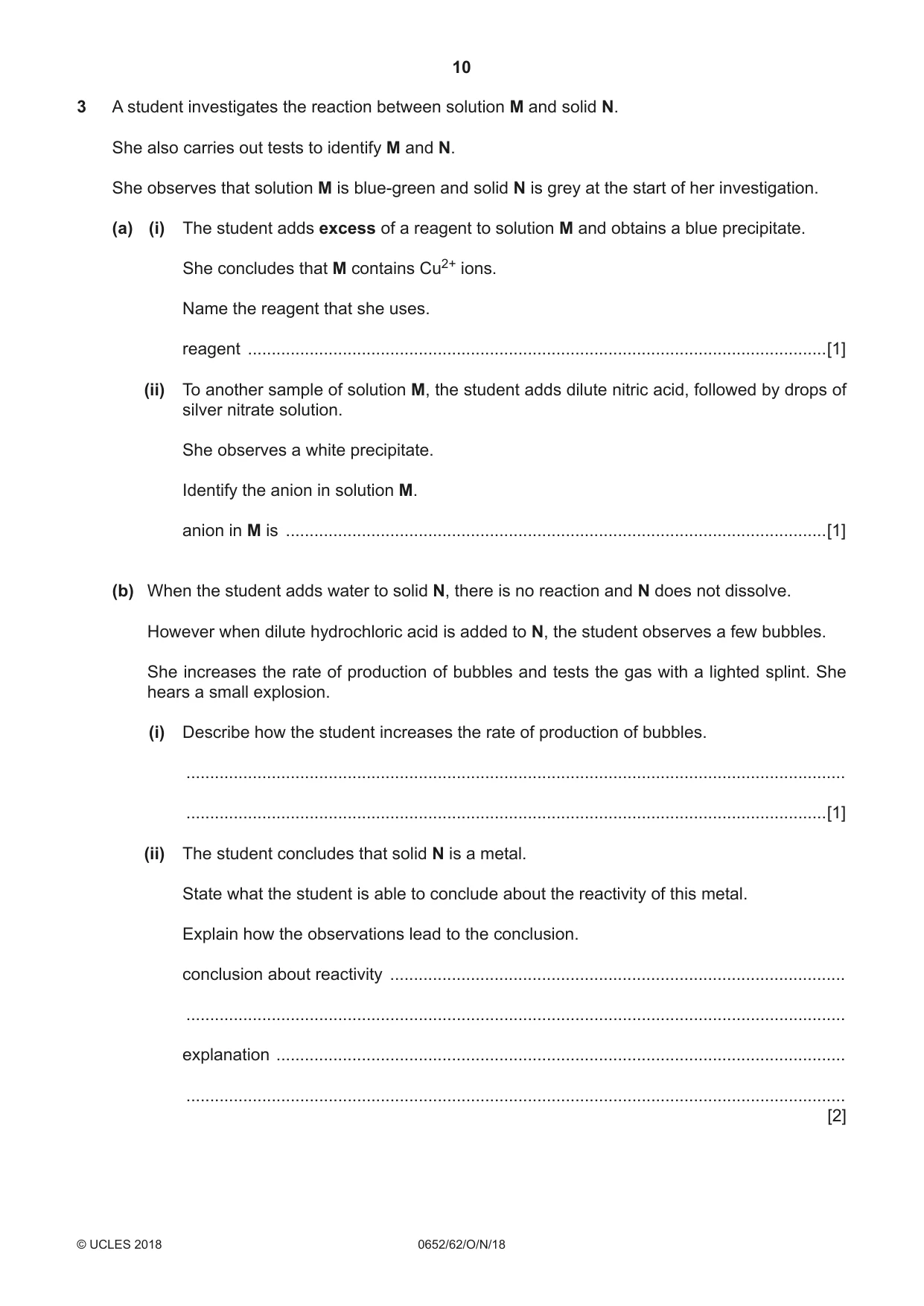 Cambridge IGCSE Physical Science 0652 2018 Oct/Nov Paper 6 · Variant 2 question paper, page 10 of 24