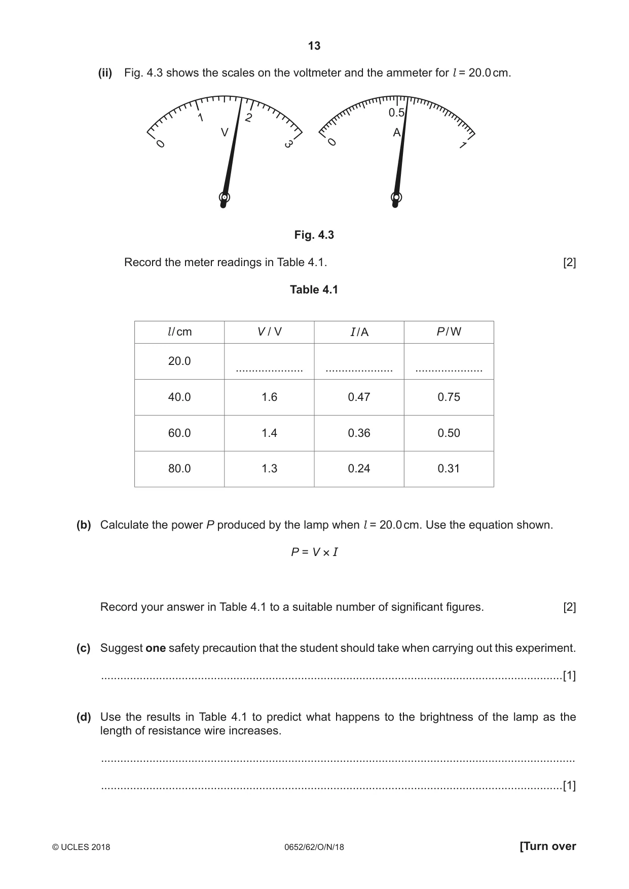 Cambridge IGCSE Physical Science 0652 2018 Oct/Nov Paper 6 · Variant 2 question paper, page 13 of 24