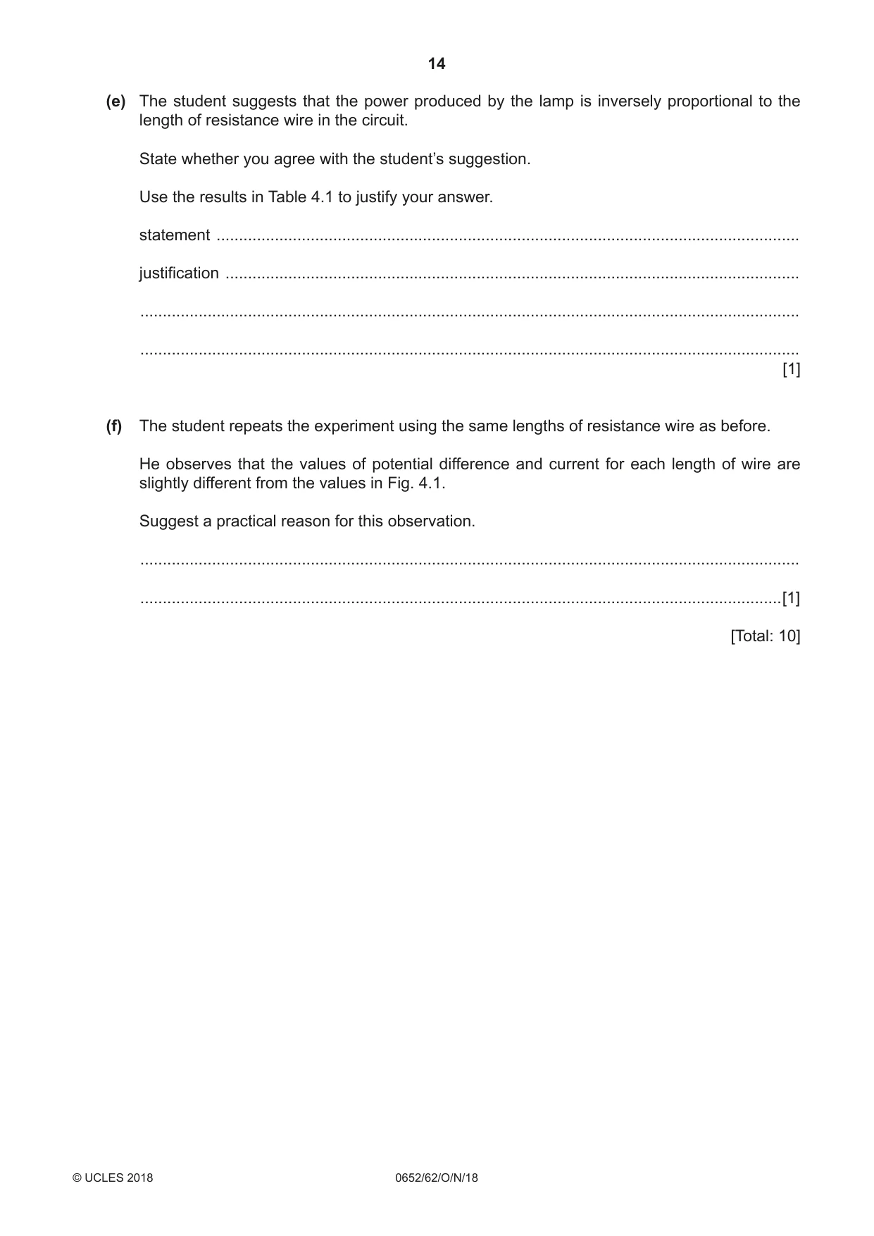 Cambridge IGCSE Physical Science 0652 2018 Oct/Nov Paper 6 · Variant 2 question paper, page 14 of 24