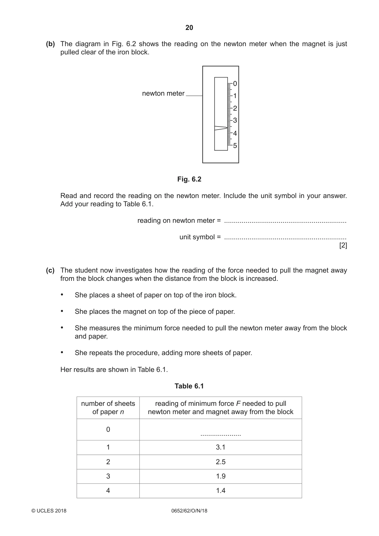 Cambridge IGCSE Physical Science 0652 2018 Oct/Nov Paper 6 · Variant 2 question paper, page 20 of 24