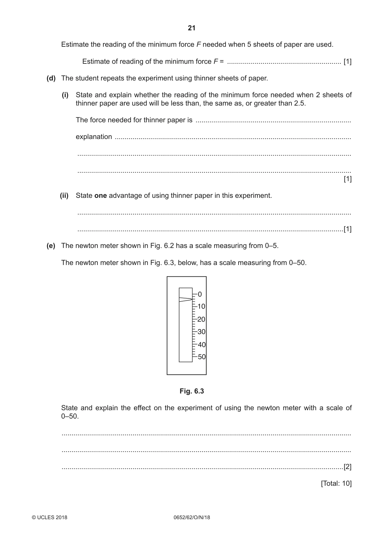 Cambridge IGCSE Physical Science 0652 2018 Oct/Nov Paper 6 · Variant 2 question paper, page 21 of 24