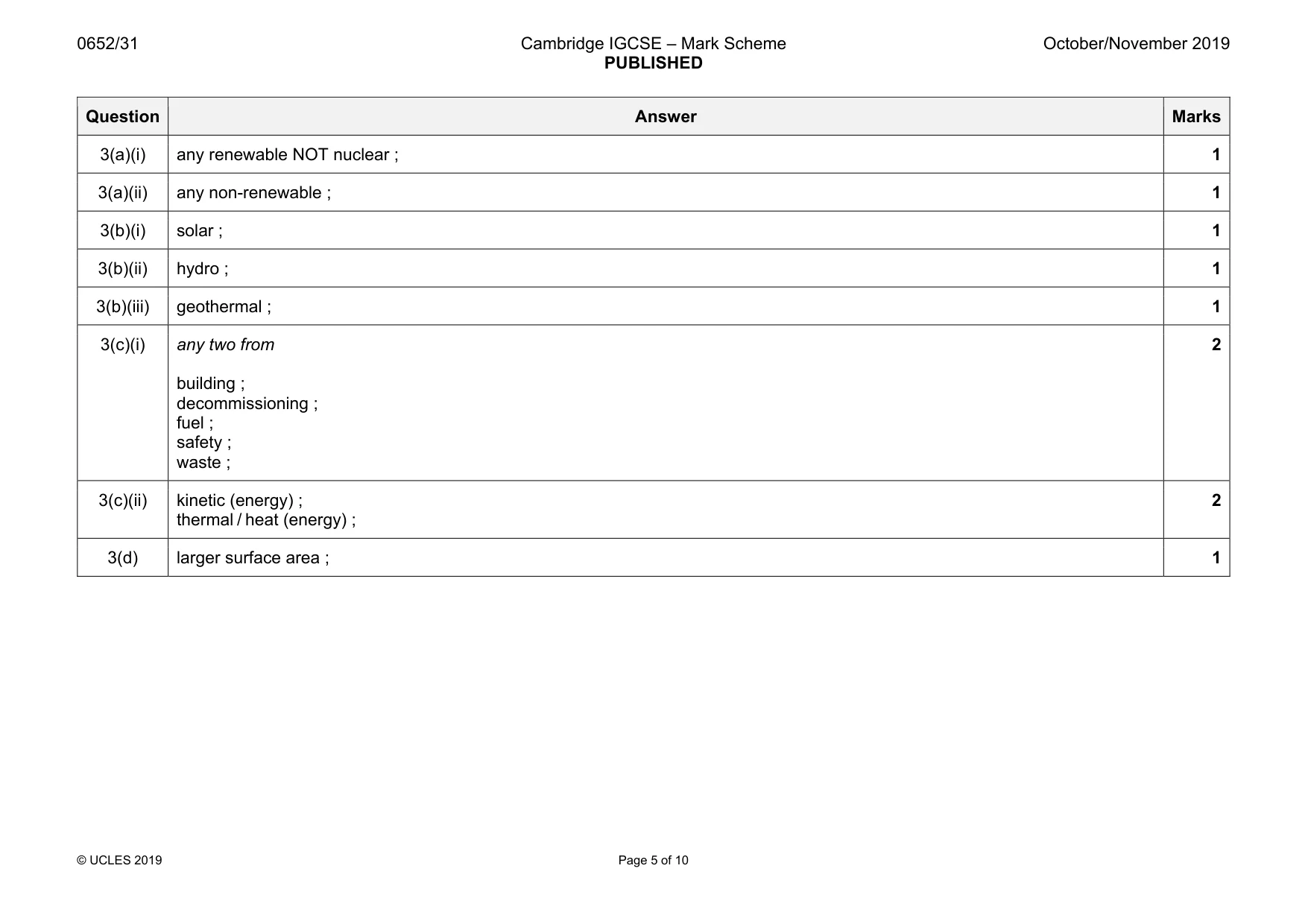 Mark scheme, page 5 of 10