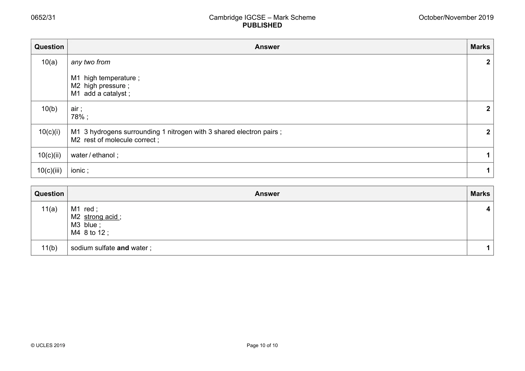 Mark scheme, page 10 of 10