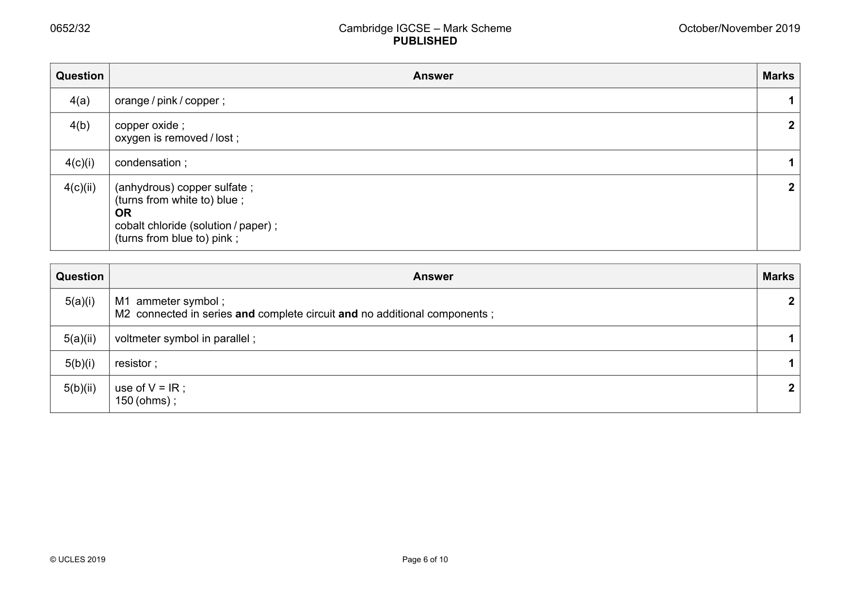 Mark scheme, page 6 of 10