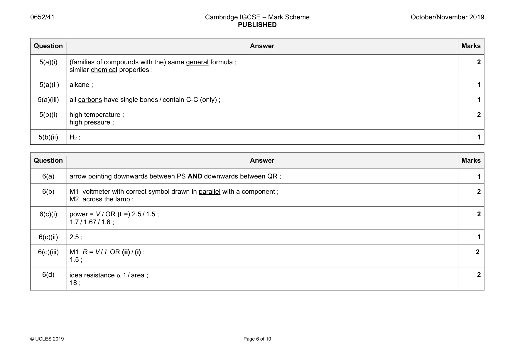 Mark scheme, page 6 of 10