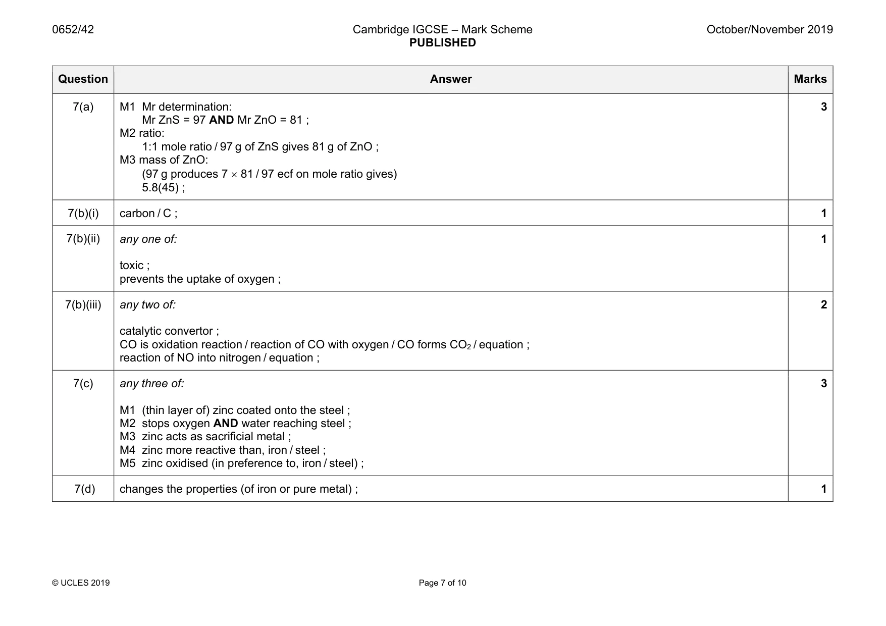 Mark scheme, page 7 of 10