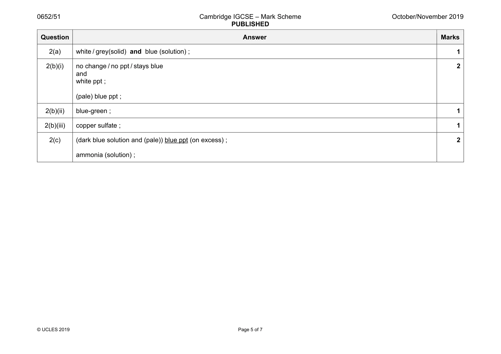 Mark scheme, page 5 of 7
