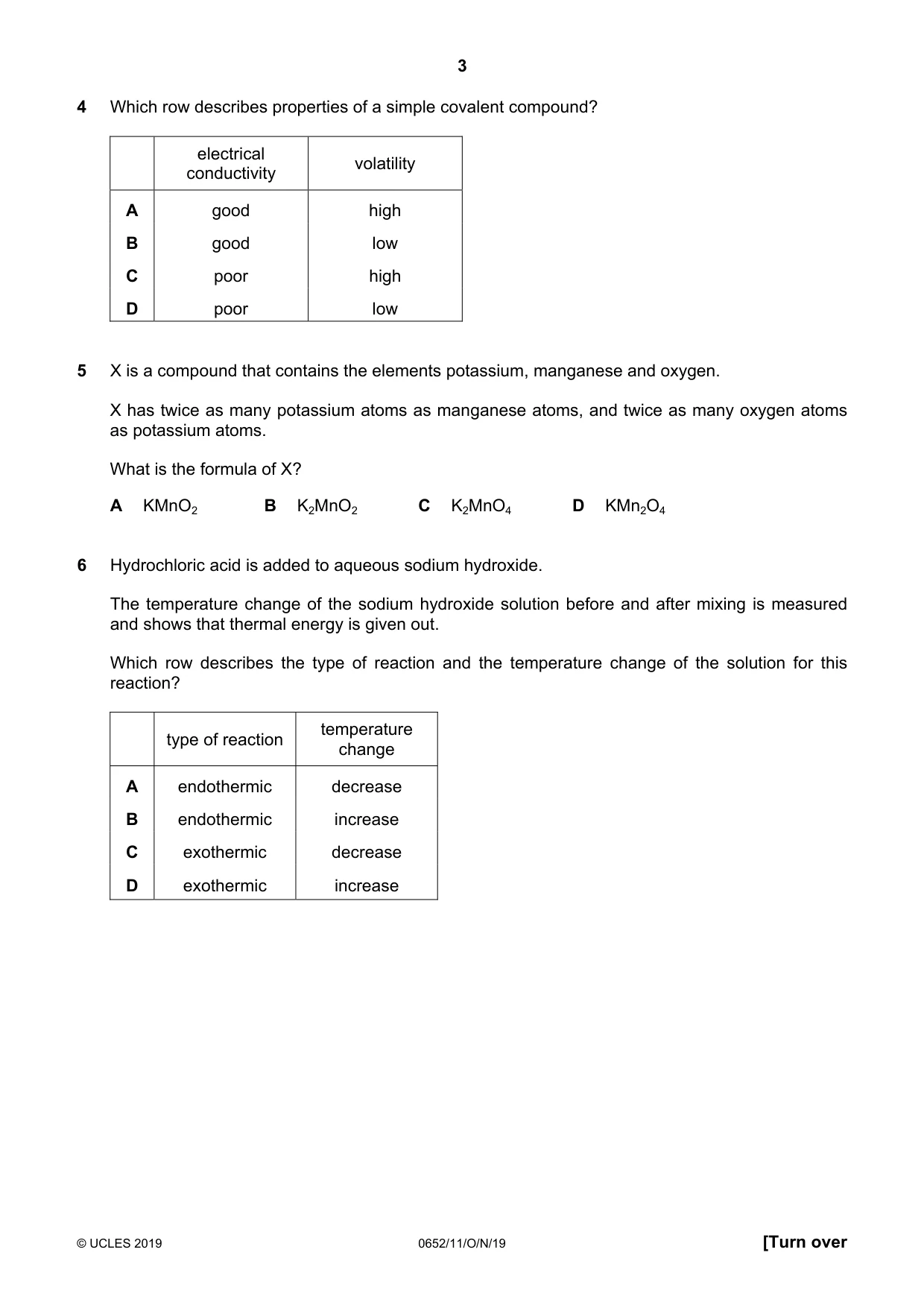 Cambridge IGCSE Physical Science 0652 2019 Oct/Nov Paper 1 · Variant 1 question paper, page 3 of 16