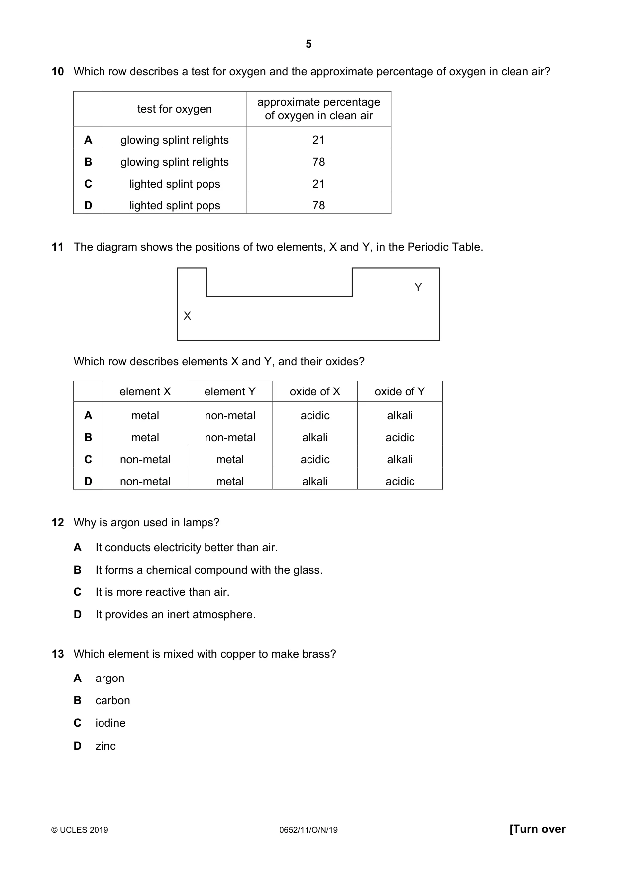 Cambridge IGCSE Physical Science 0652 2019 Oct/Nov Paper 1 · Variant 1 question paper, page 5 of 16