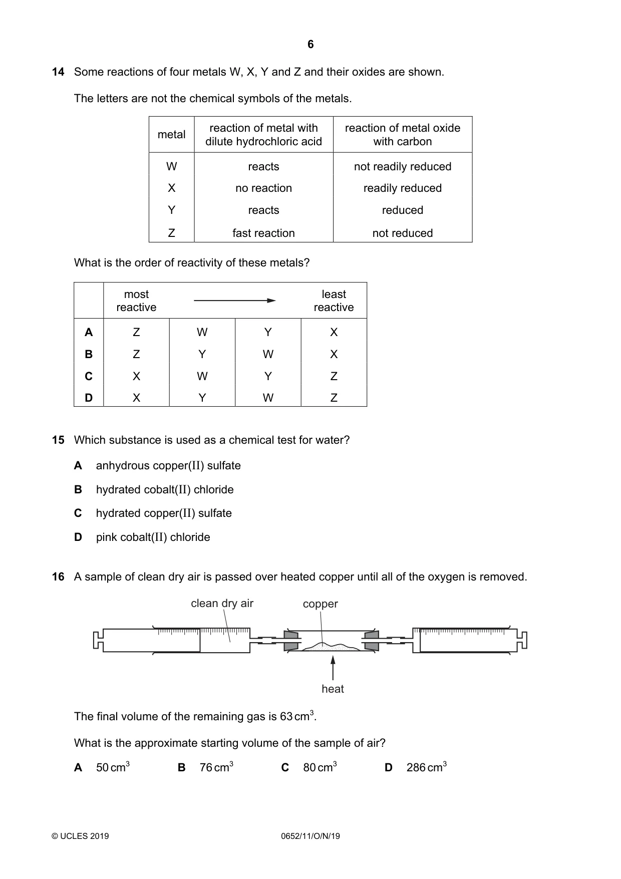 Cambridge IGCSE Physical Science 0652 2019 Oct/Nov Paper 1 · Variant 1 question paper, page 6 of 16