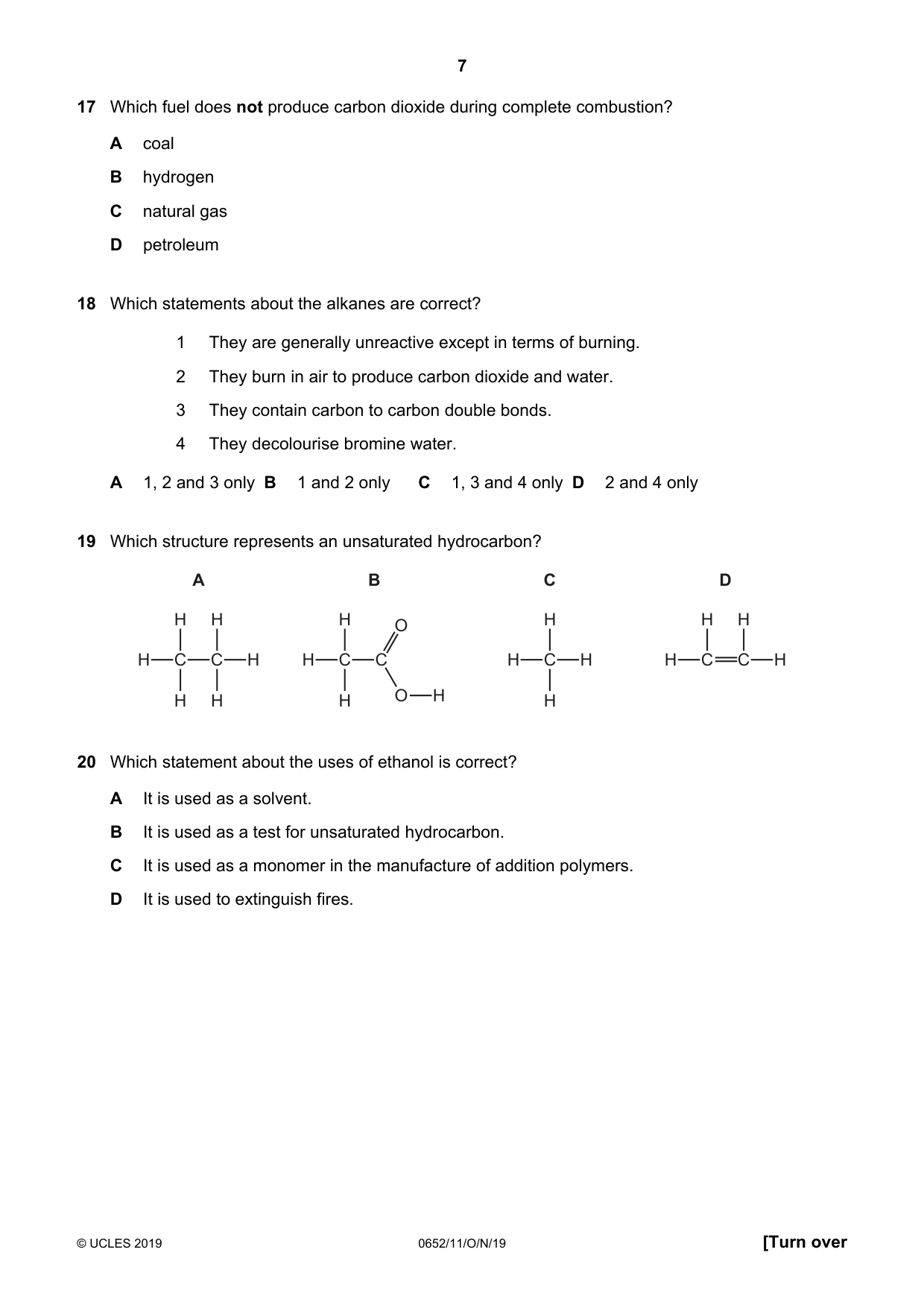 Cambridge IGCSE Physical Science 0652 2019 Oct/Nov Paper 1 · Variant 1 question paper, page 7 of 16