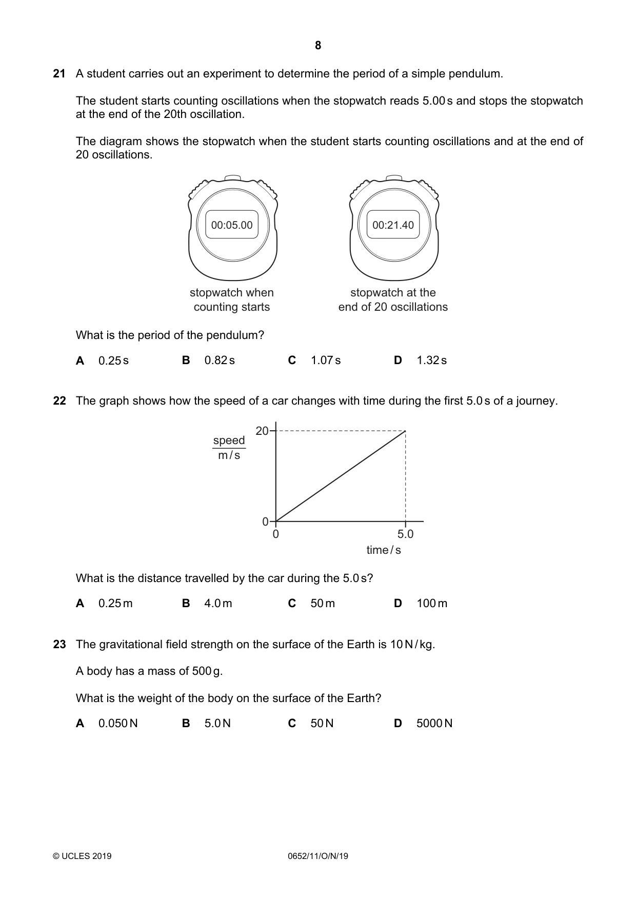 Cambridge IGCSE Physical Science 0652 2019 Oct/Nov Paper 1 · Variant 1 question paper, page 8 of 16