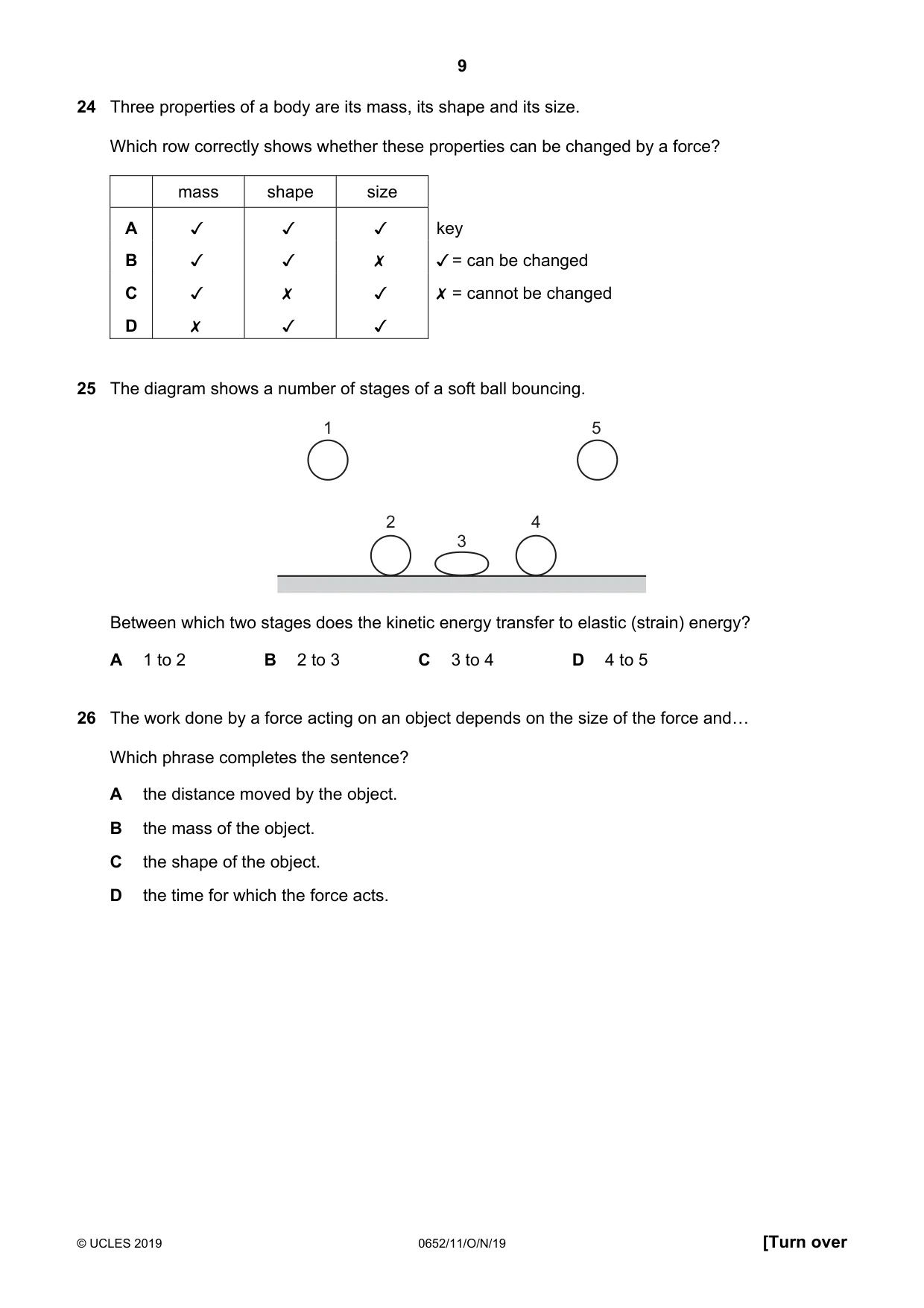 Cambridge IGCSE Physical Science 0652 2019 Oct/Nov Paper 1 · Variant 1 question paper, page 9 of 16