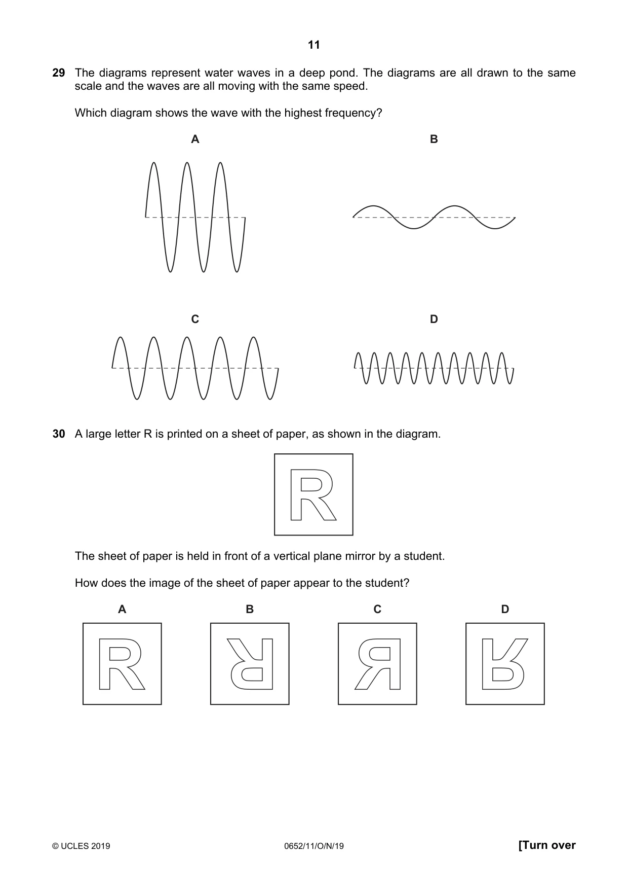 Cambridge IGCSE Physical Science 0652 2019 Oct/Nov Paper 1 · Variant 1 question paper, page 11 of 16