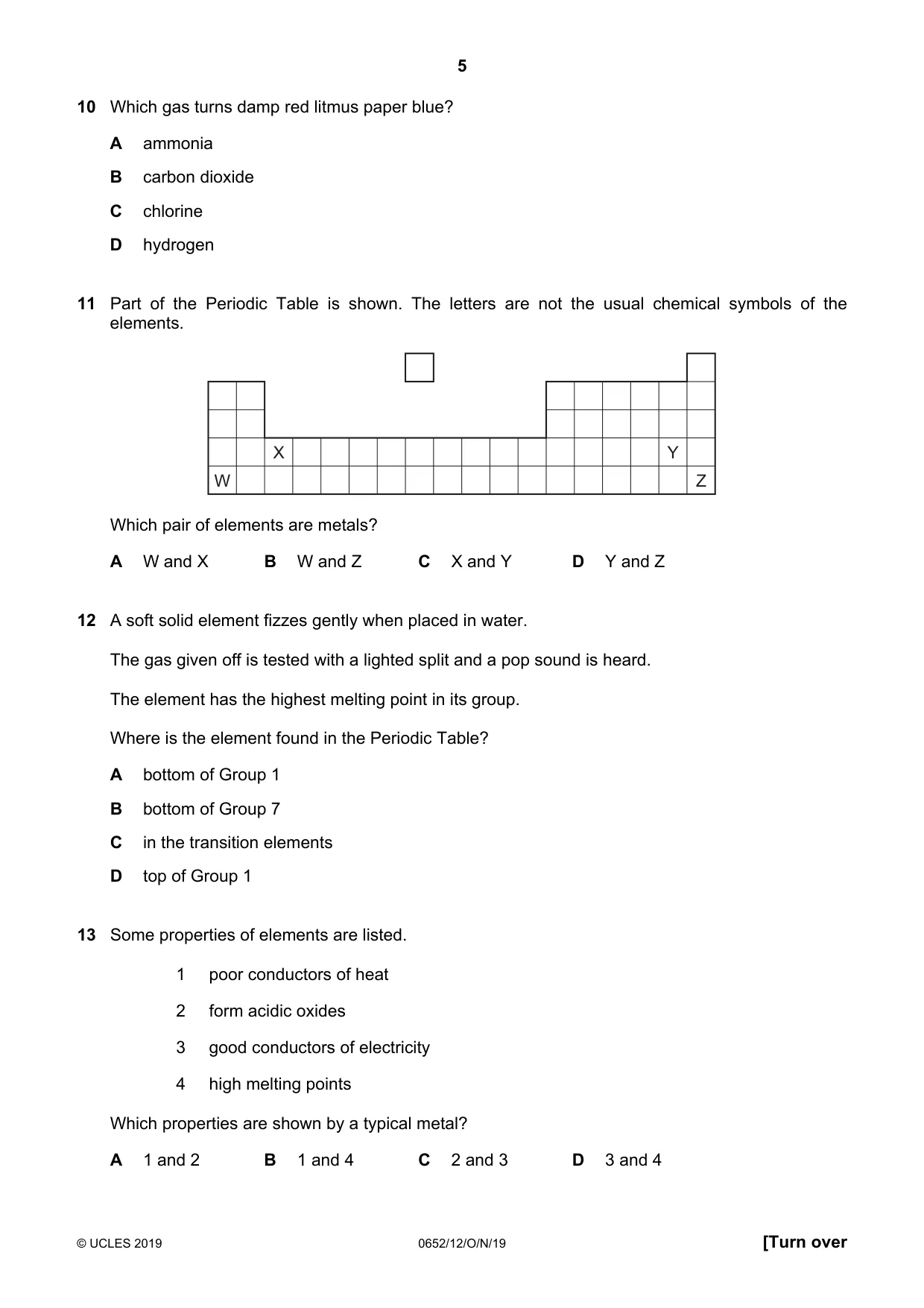 Cambridge IGCSE Physical Science 0652 2019 Oct/Nov Paper 1 · Variant 2 question paper, page 5 of 16