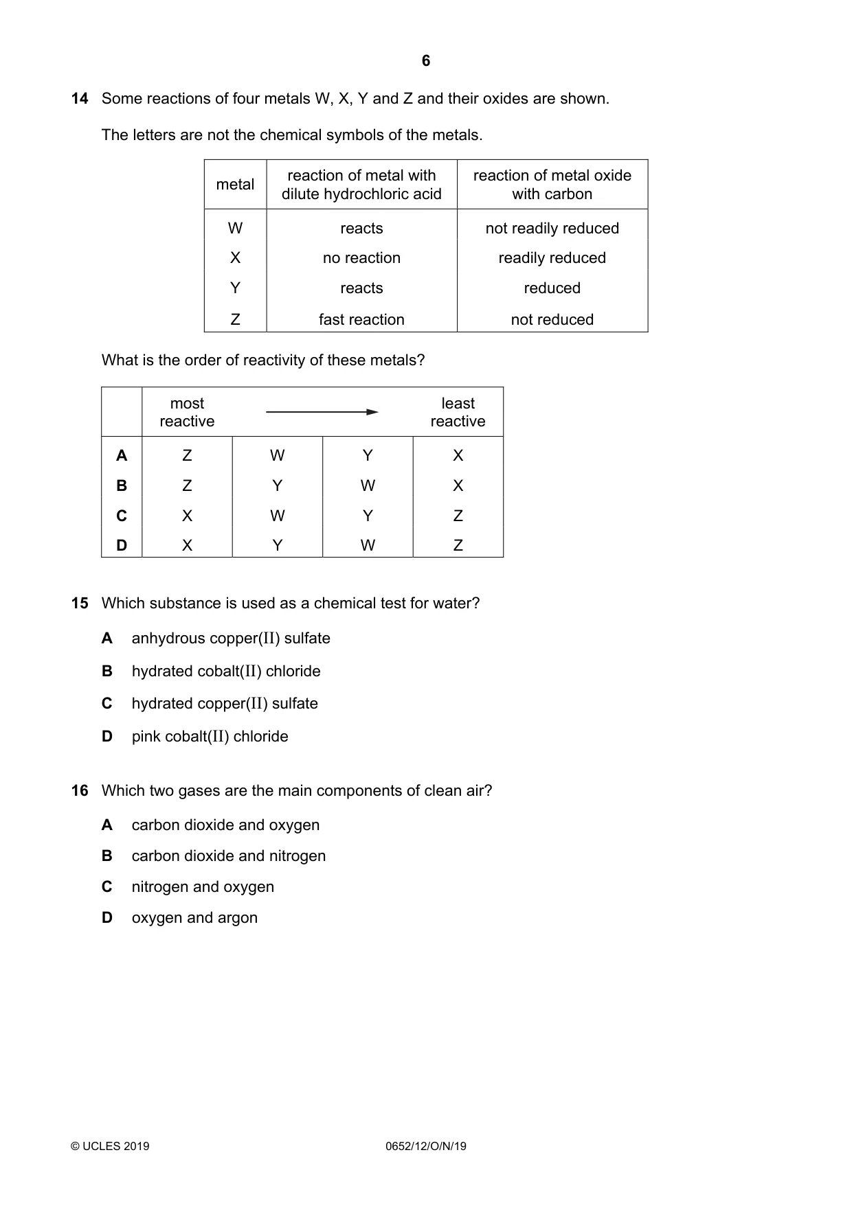 Cambridge IGCSE Physical Science 0652 2019 Oct/Nov Paper 1 · Variant 2 question paper, page 6 of 16