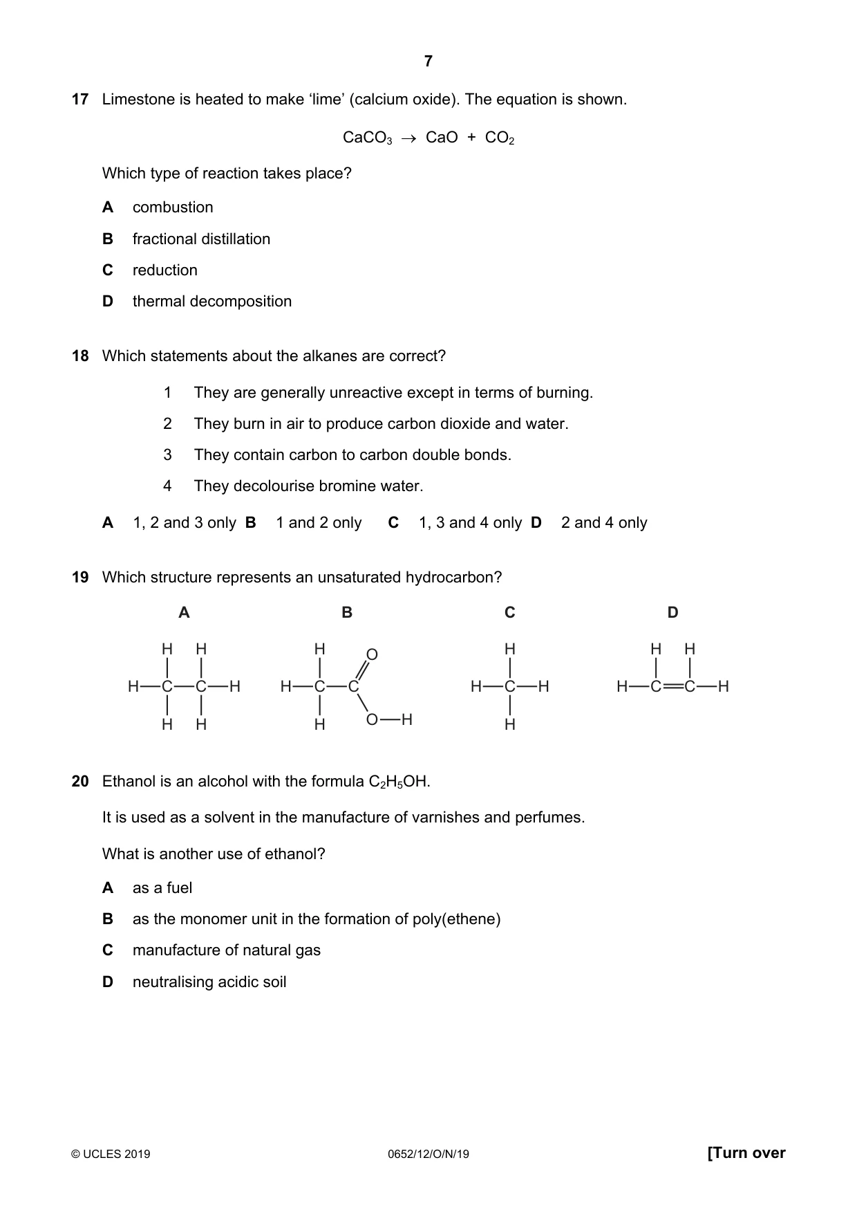 Cambridge IGCSE Physical Science 0652 2019 Oct/Nov Paper 1 · Variant 2 question paper, page 7 of 16