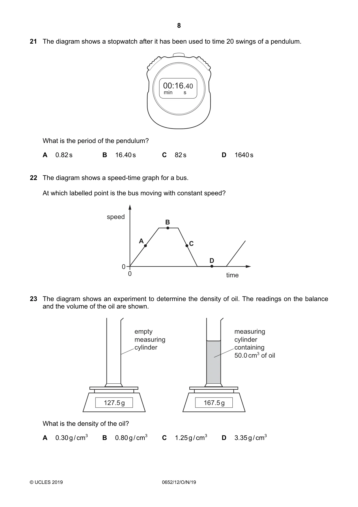 Cambridge IGCSE Physical Science 0652 2019 Oct/Nov Paper 1 · Variant 2 question paper, page 8 of 16