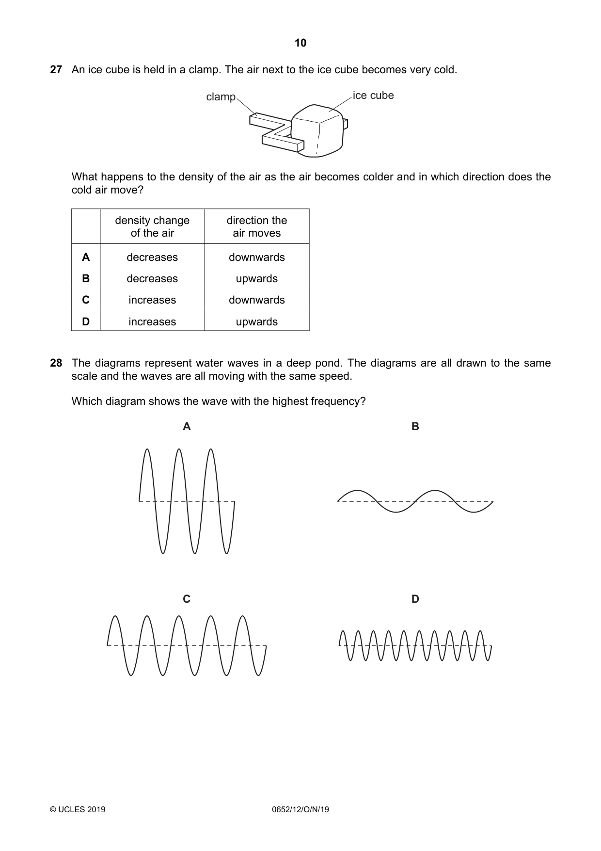 Cambridge IGCSE Physical Science 0652 2019 Oct/Nov Paper 1 · Variant 2 question paper, page 10 of 16
