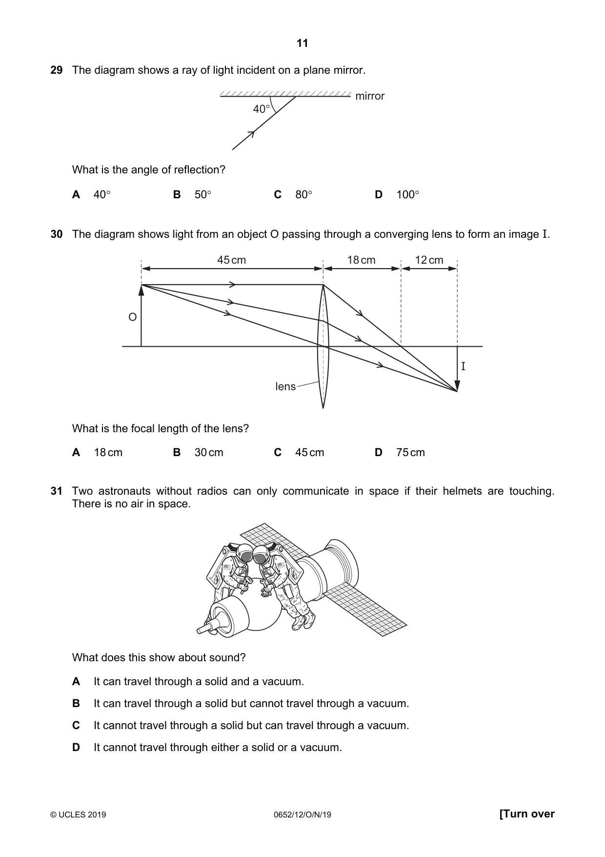 Cambridge IGCSE Physical Science 0652 2019 Oct/Nov Paper 1 · Variant 2 question paper, page 11 of 16