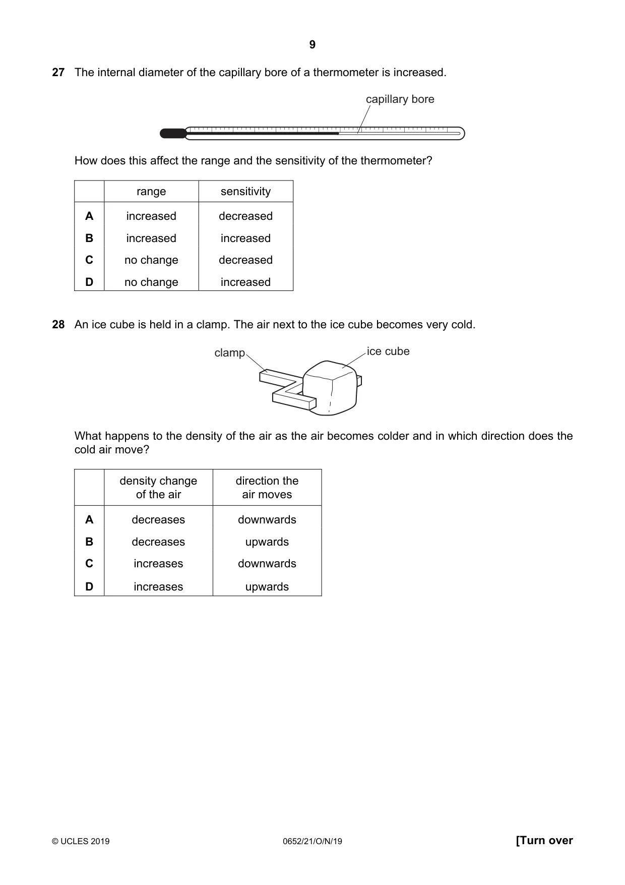 Cambridge IGCSE Physical Science 0652 2019 Oct/Nov Paper 2 · Variant 1 question paper, page 9 of 16