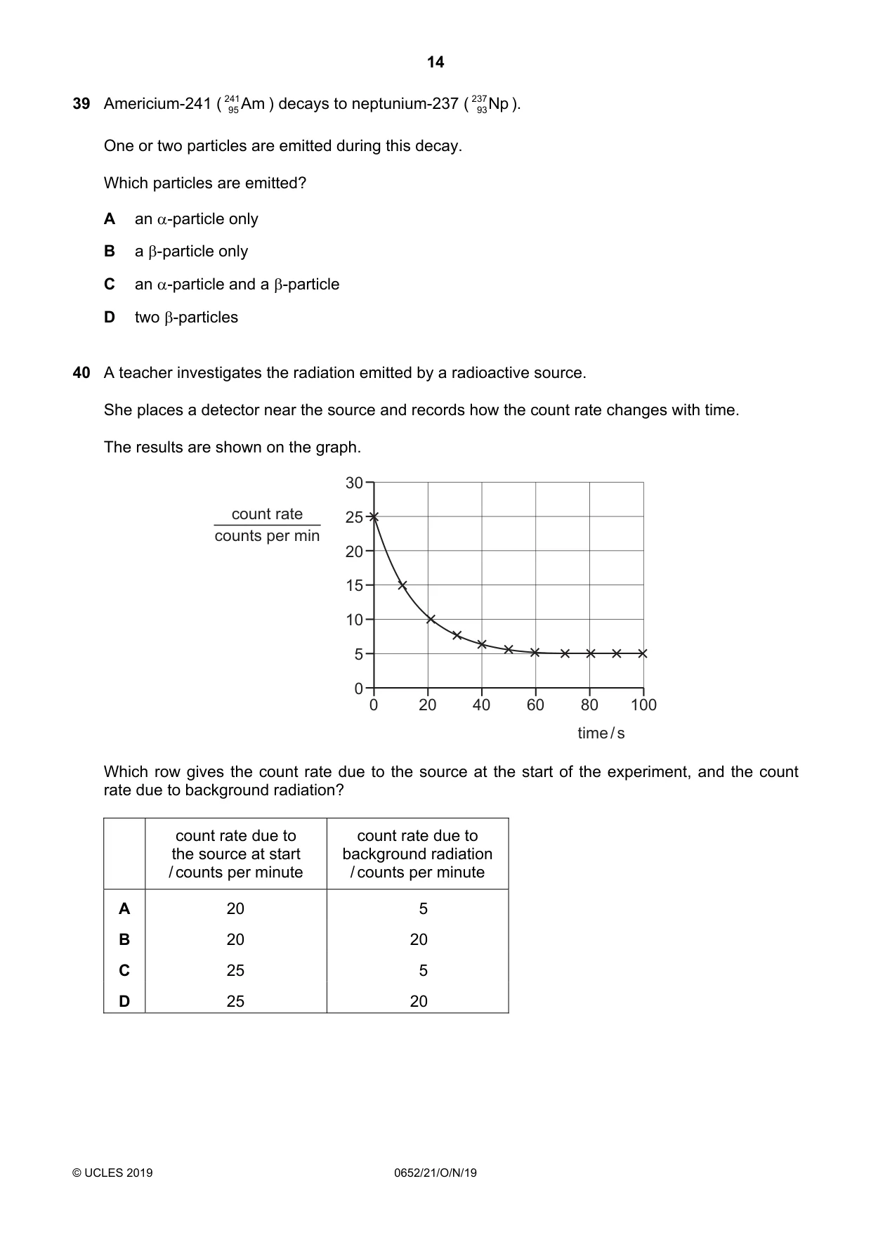 Cambridge IGCSE Physical Science 0652 2019 Oct/Nov Paper 2 · Variant 1 question paper, page 14 of 16