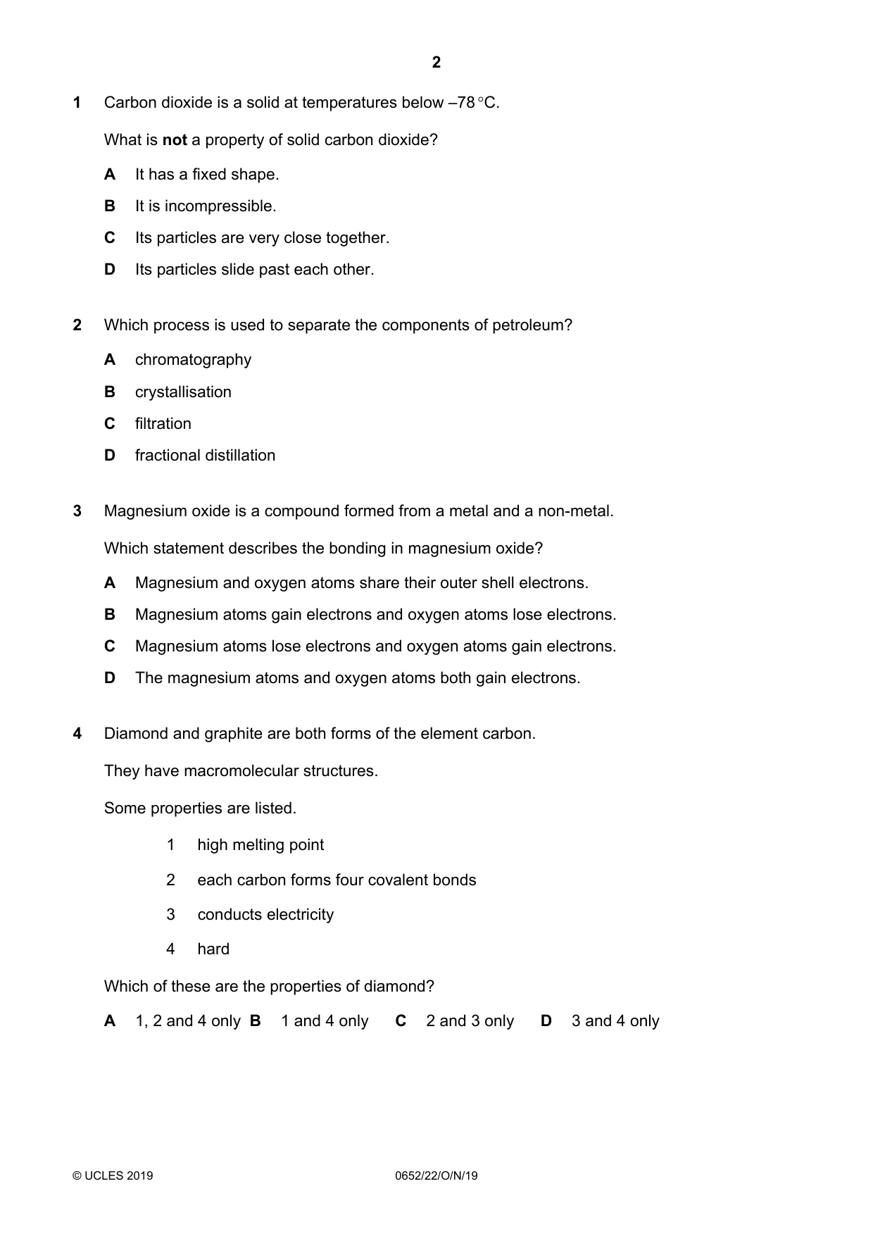 Cambridge IGCSE Physical Science 0652 2019 Oct/Nov Paper 2 · Variant 2 question paper, page 2 of 16