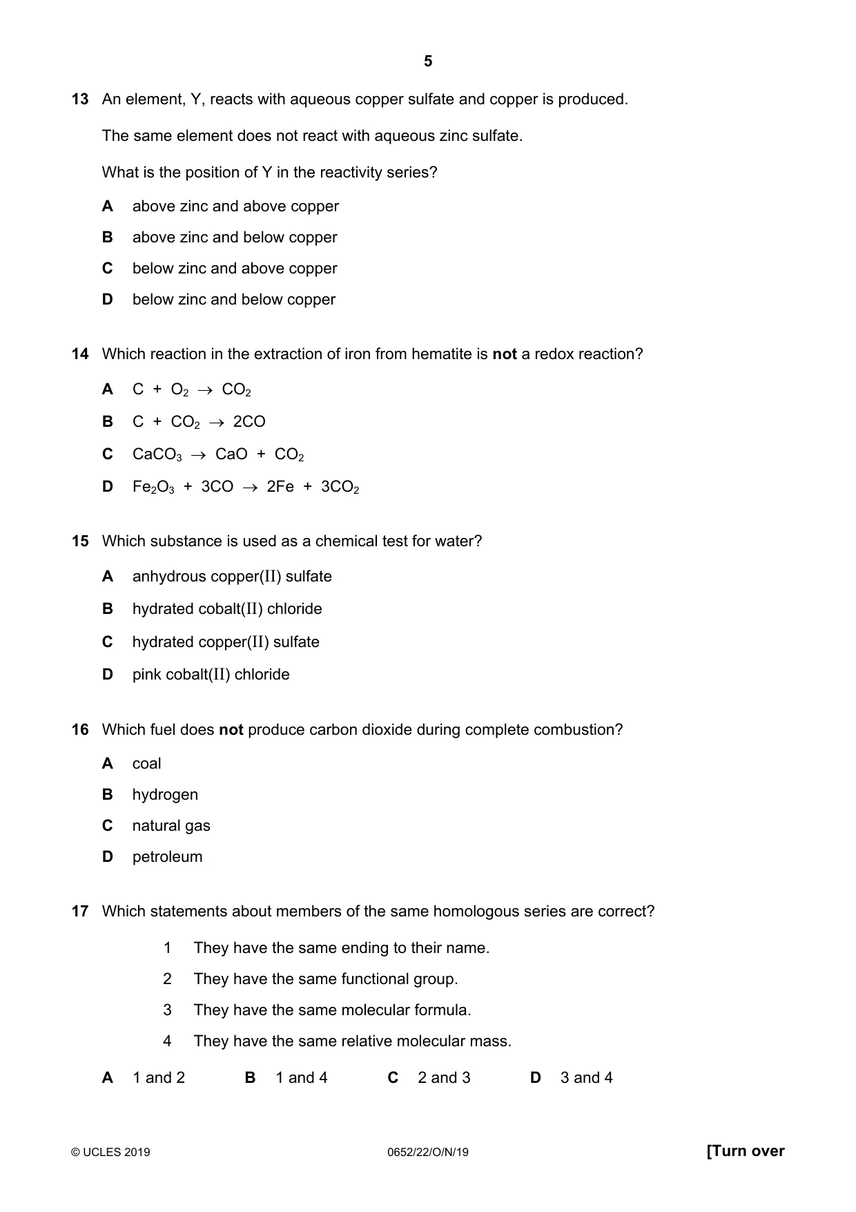 Cambridge IGCSE Physical Science 0652 2019 Oct/Nov Paper 2 · Variant 2 question paper, page 5 of 16