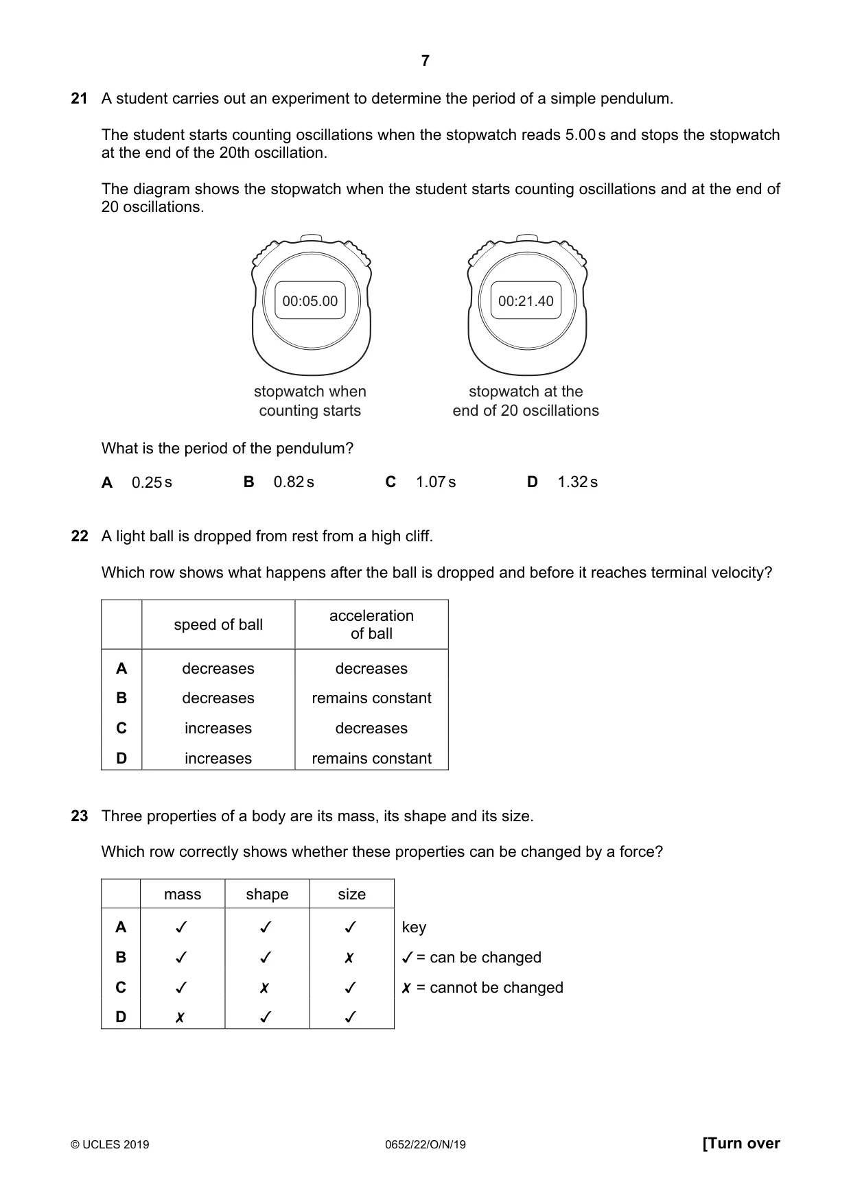 Cambridge IGCSE Physical Science 0652 2019 Oct/Nov Paper 2 · Variant 2 question paper, page 7 of 16