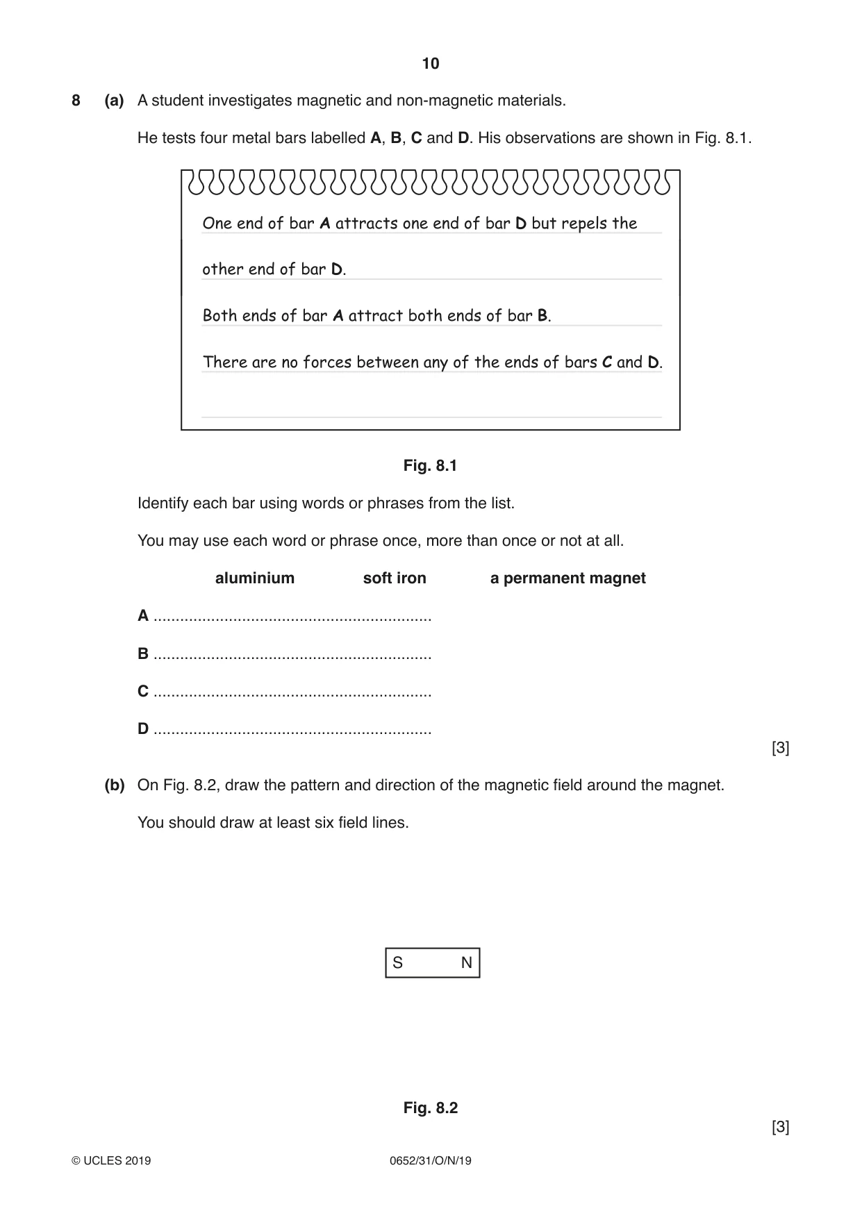 Cambridge IGCSE Physical Science 0652 2019 Oct/Nov Paper 3 · Variant 1 question paper, page 10 of 16