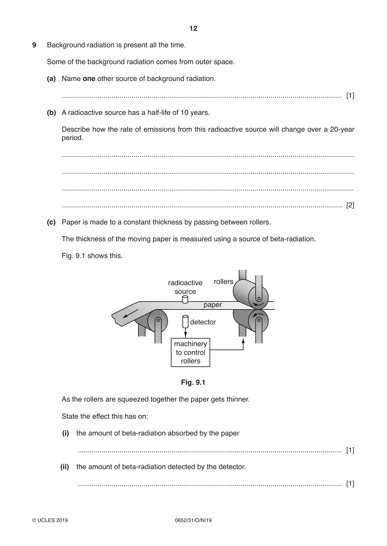 Cambridge IGCSE Physical Science 0652 2019 Oct/Nov Paper 3 · Variant 1 question paper, page 12 of 16
