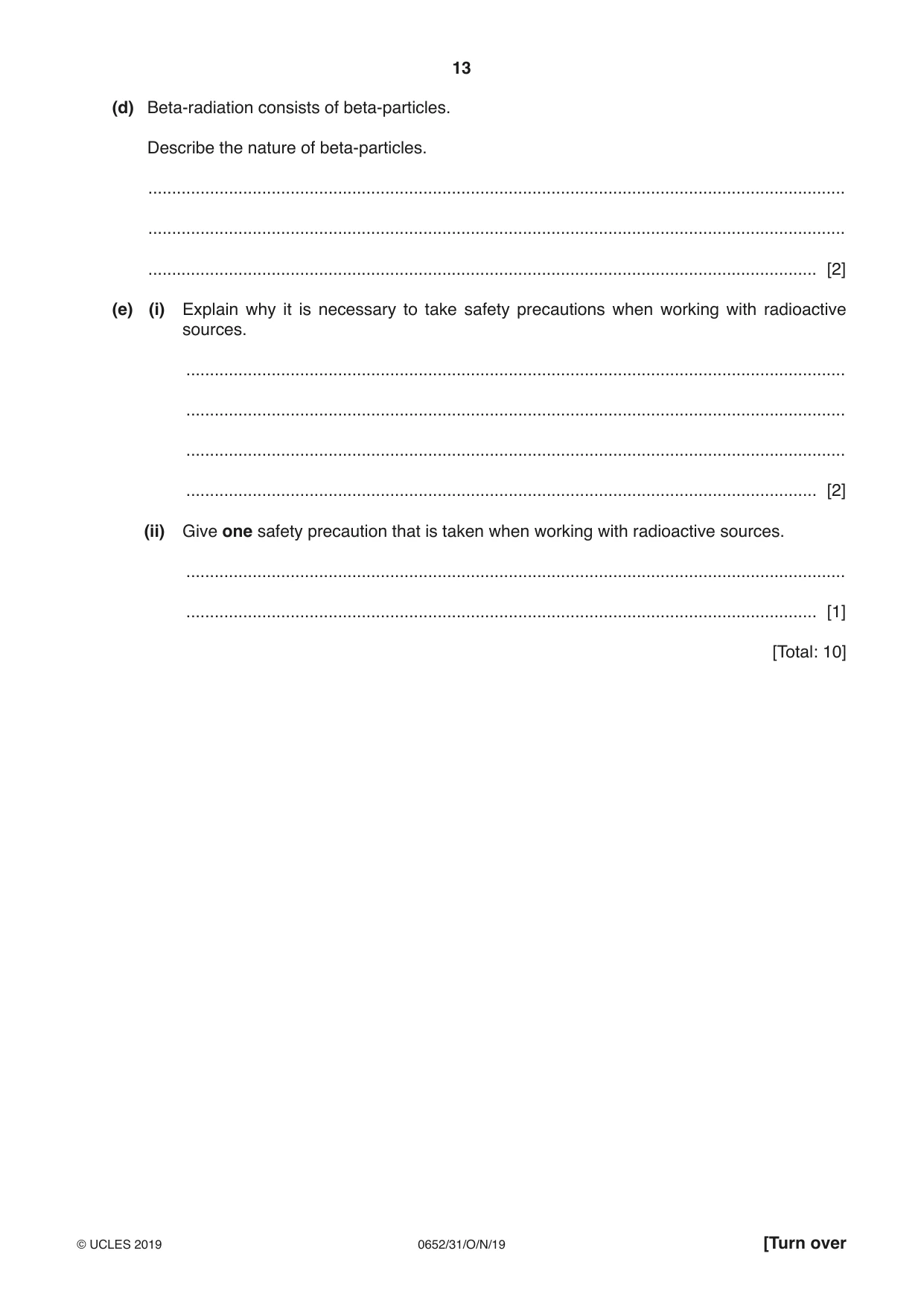 Cambridge IGCSE Physical Science 0652 2019 Oct/Nov Paper 3 · Variant 1 question paper, page 13 of 16